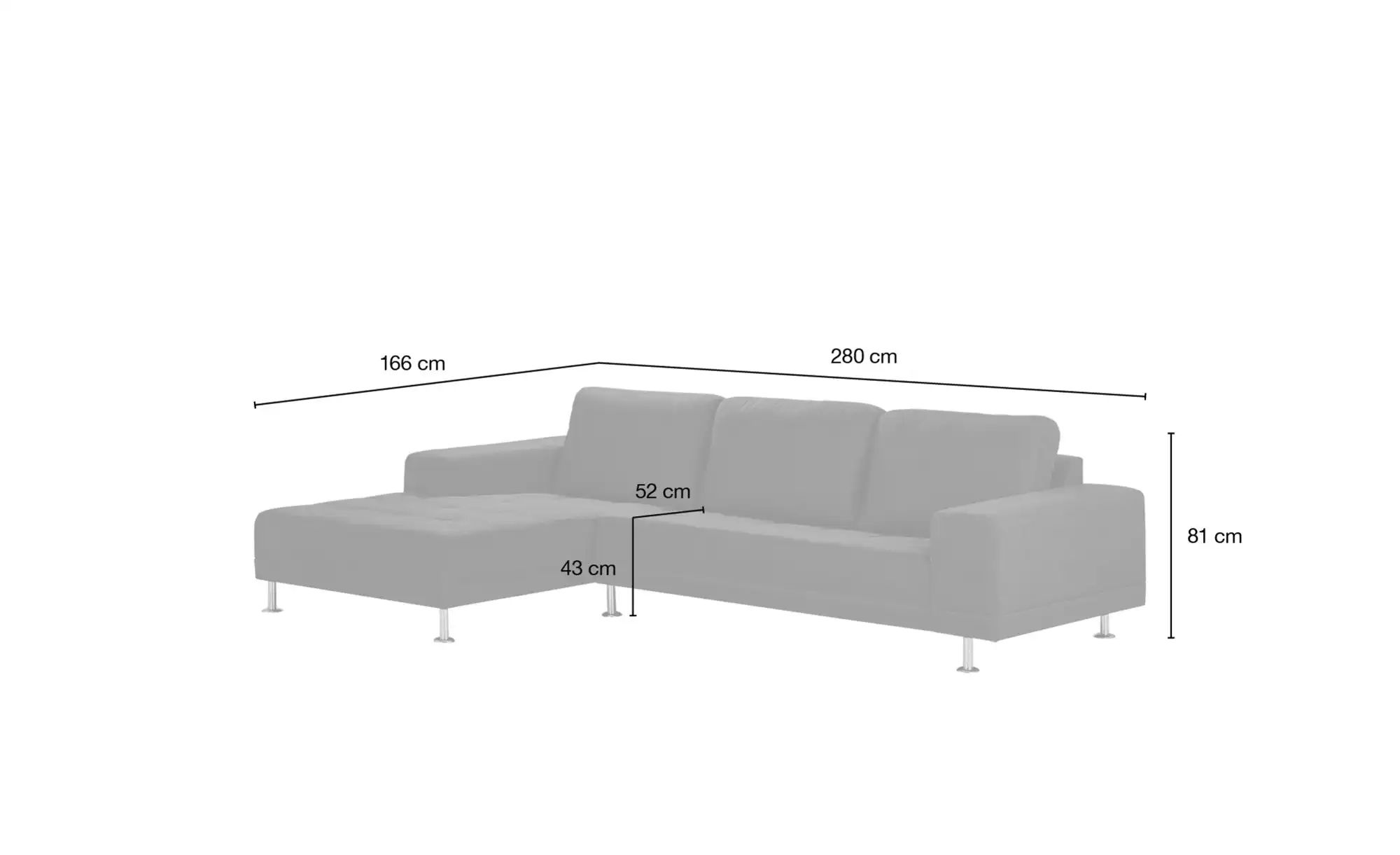 smart Ecksofa  Garda ¦ grau ¦ Maße (cm): B: 280 H: 81 T: 166 Polstermöbel > günstig online kaufen