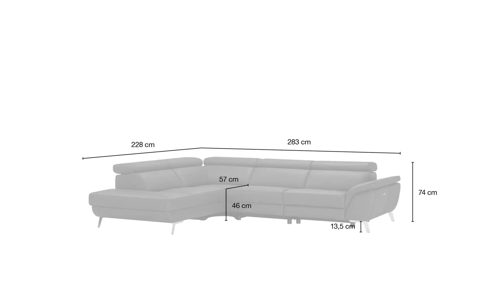 Thumbnail - uno Ecksofa Leder  Dallas ¦ grau ¦ Maße (cm): B: 283 H: 74 T: 228.0 Polstermöbel > Sofas > Ecksofas - Höffner