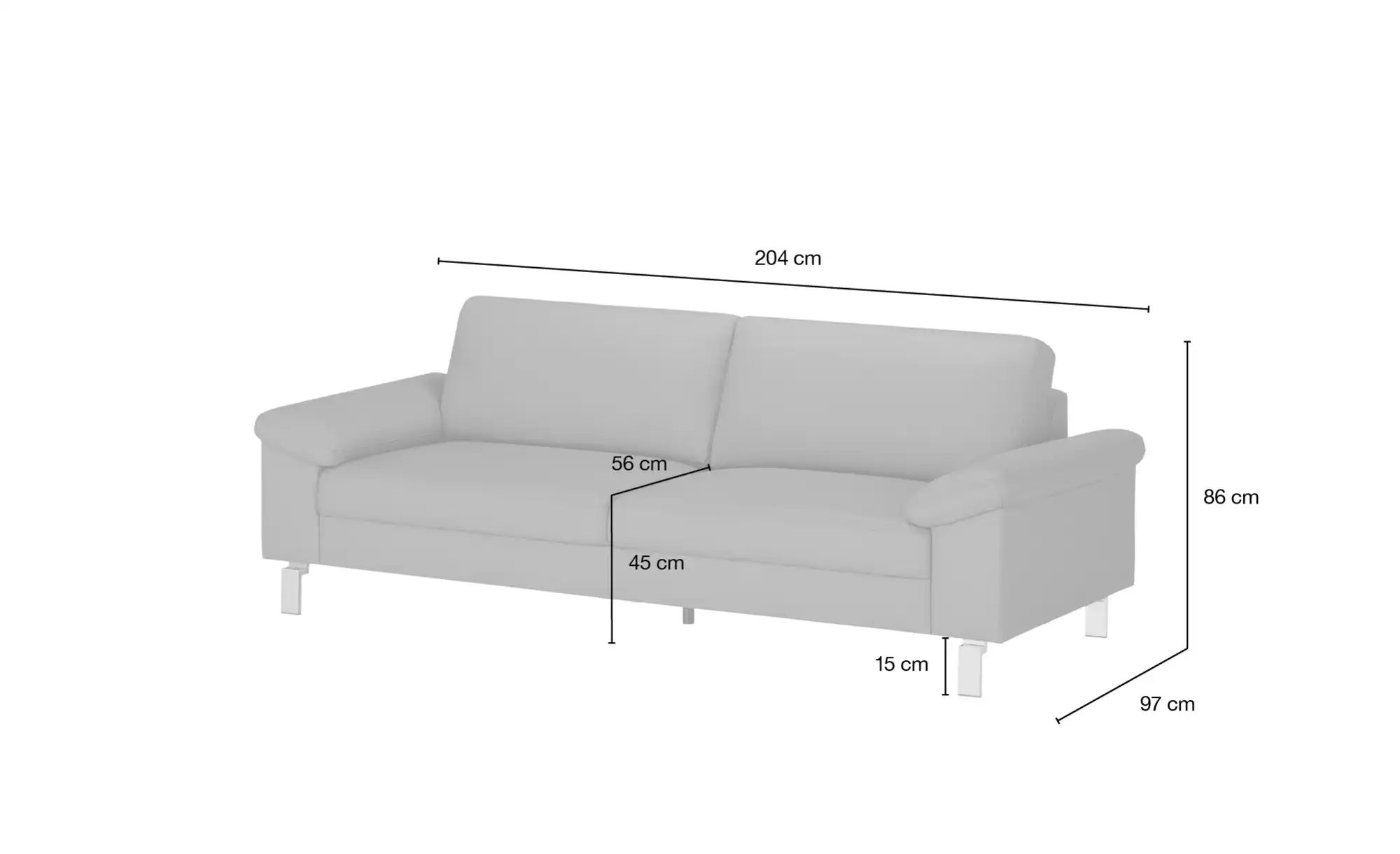 Max Schelling Ledersofa aus Echtleder Maximum ¦ creme ¦ Maße (cm): B: 204 H günstig online kaufen