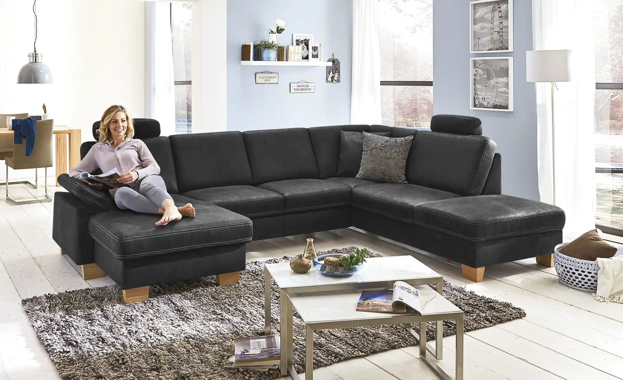 meinSofa Wohnlandschaft  Kunstleder Samu ¦ schwarz ¦ Maße (cm): B: 316 H: 9 günstig online kaufen