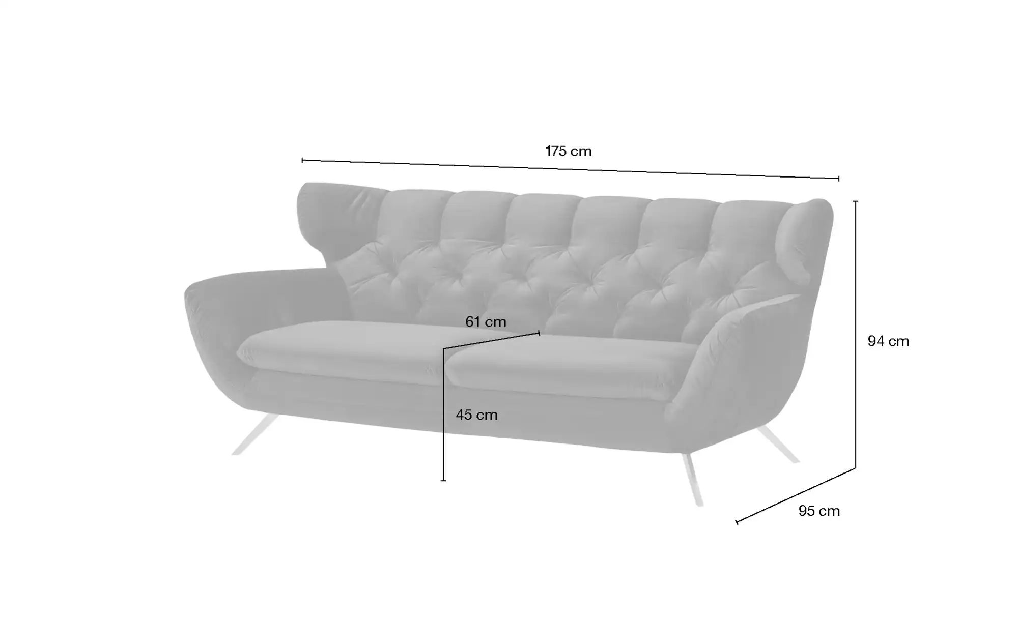 Thumbnail - Jette Home Sofa Caldara ¦ gelb ¦ Maße (cm): B: 175 H: 94 T: 95.0 Polstermöbel > Sofas > 2-Sitzer - Höffner