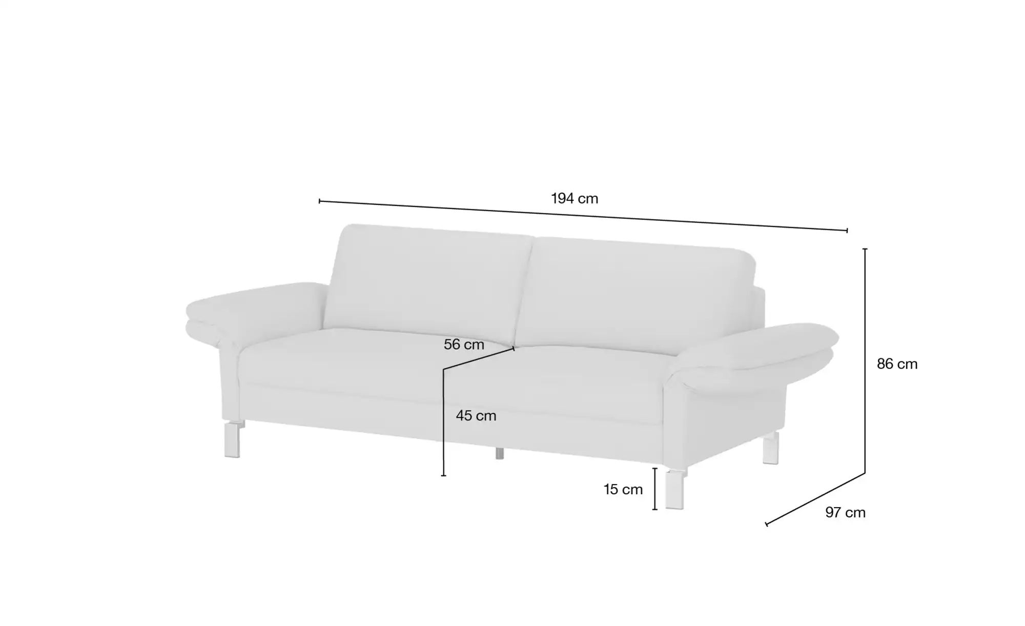 Thumbnail - Max Schelling Einzelsofa aus Echtleder Maximum ¦ grau ¦ Maße (cm): B: 194 H: 86 T: 97.0 Polstermöbel > Sofas > 2-Sitzer ...