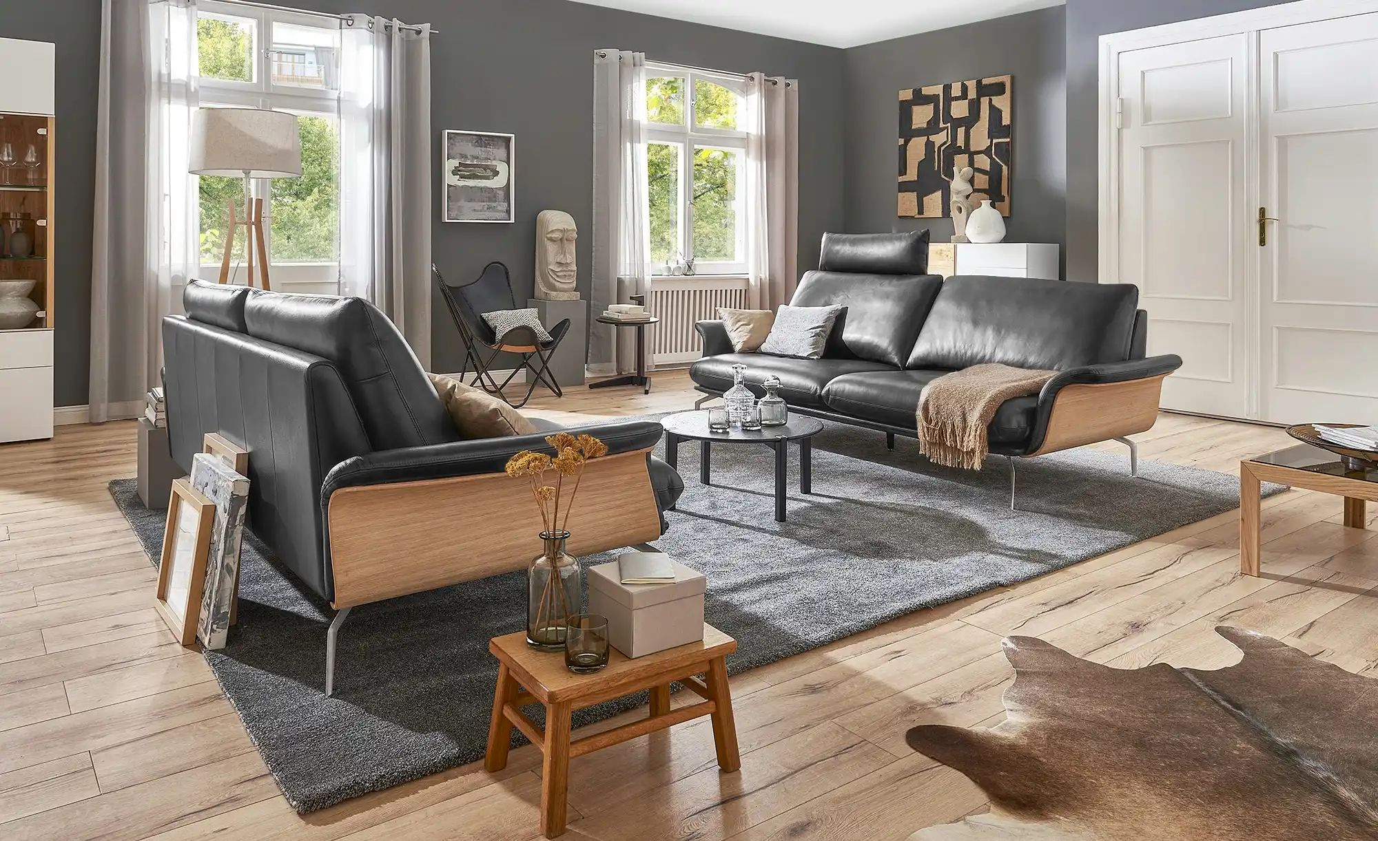 Nils Olsen Ledersofa aus Echtleder Alva ¦ schwarz ¦ Maße (cm): B: 244 H: 87 günstig online kaufen