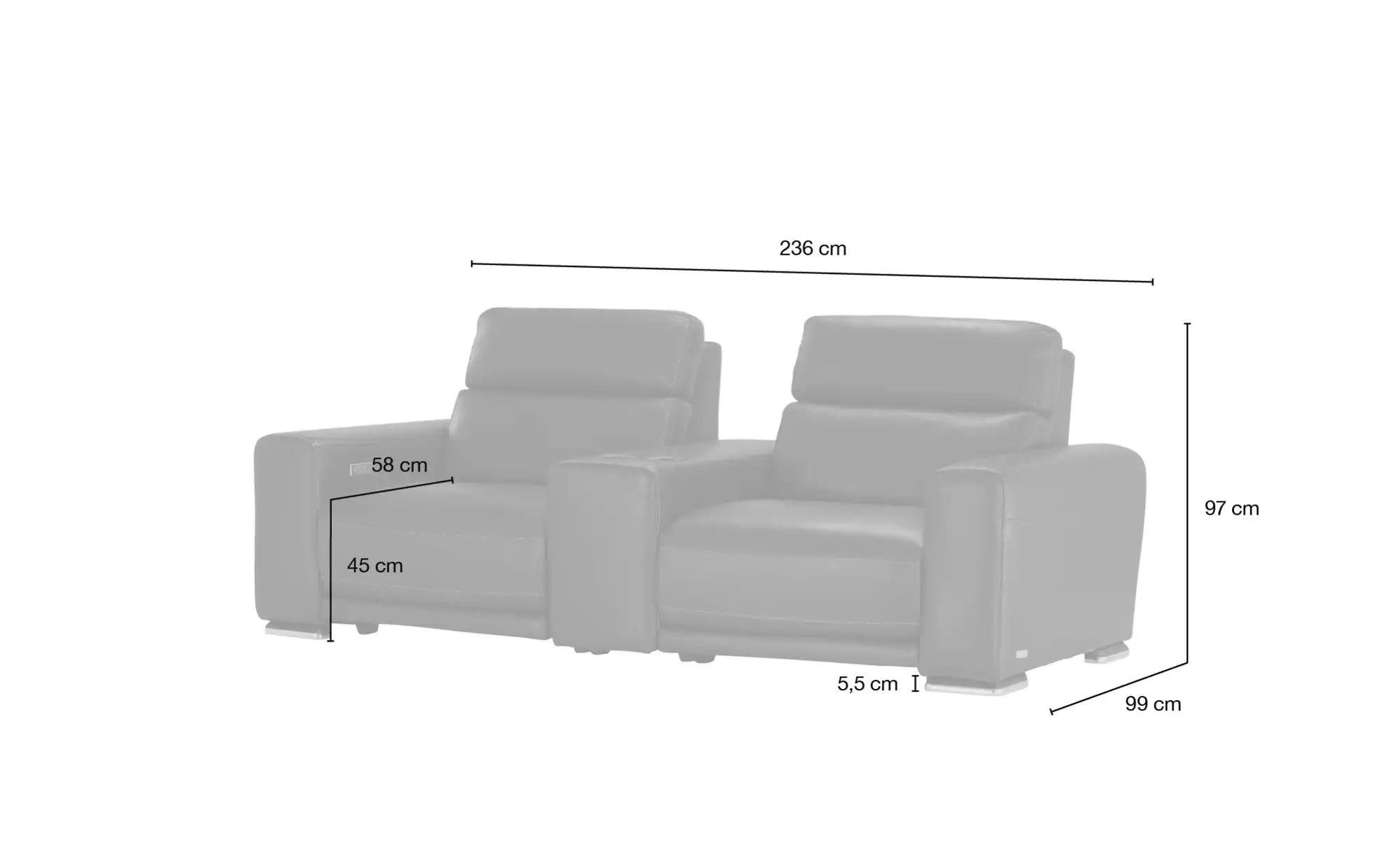 Thumbnail - Wohnwert Einzelsofa Alexia ¦ braun ¦ Maße (cm): B: 236 H: 97 T: 99.0 Polstermöbel > Sofas > 2-Sitzer - Höffner
