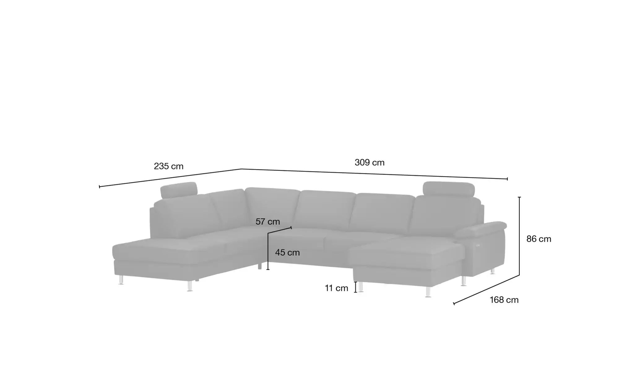 Thumbnail - meinSofa Wohnlandschaft mit Sitz- und Rückenbezug aus Leder Kathi ¦ schwarz ¦ Maße (cm): B: 309 H: 86 T: 235.0 Polstermö...