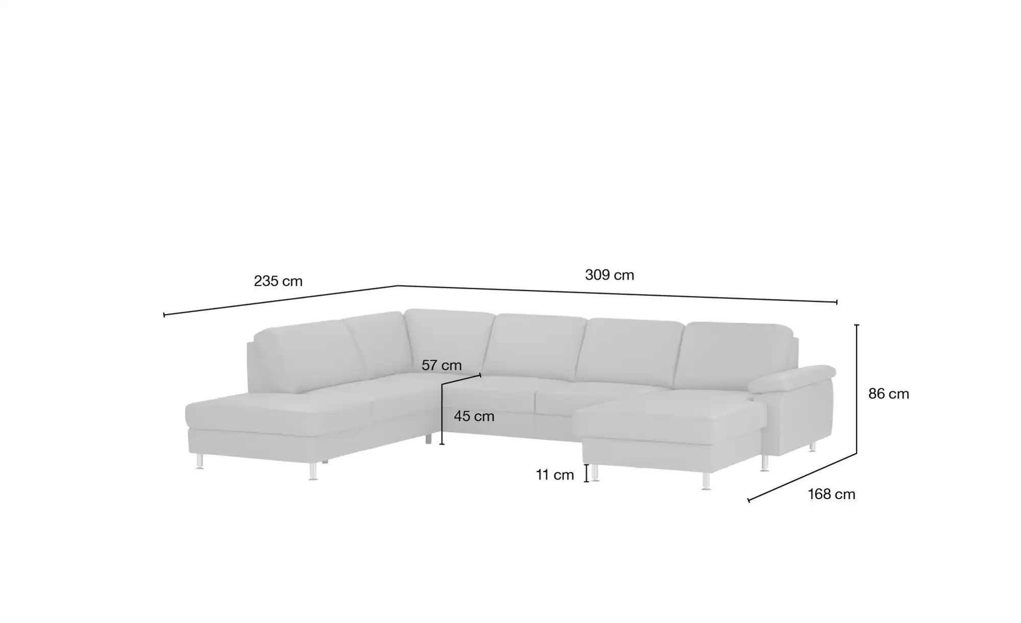 Thumbnail - meinSofa Wohnlandschaft mit Sitz- und Rückenbezug aus Leder Kathi ¦ schwarz ¦ Maße (cm): B: 309 H: 86 T: 235.0 Polstermö...