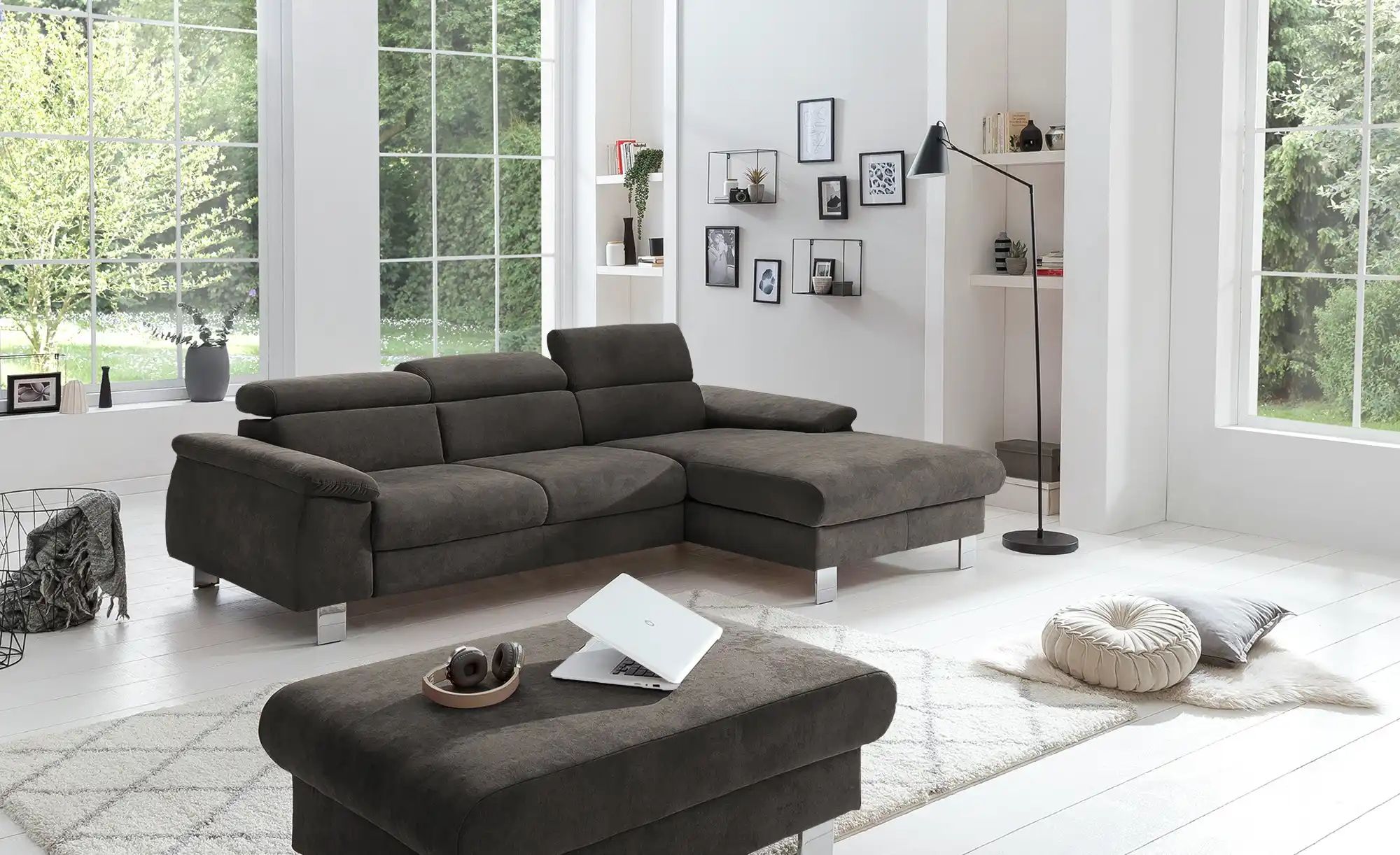 uno Ecksofa aus Velours Micky ¦ braun ¦ Maße (cm): B: 244 H: 72 T: 166 Pols günstig online kaufen