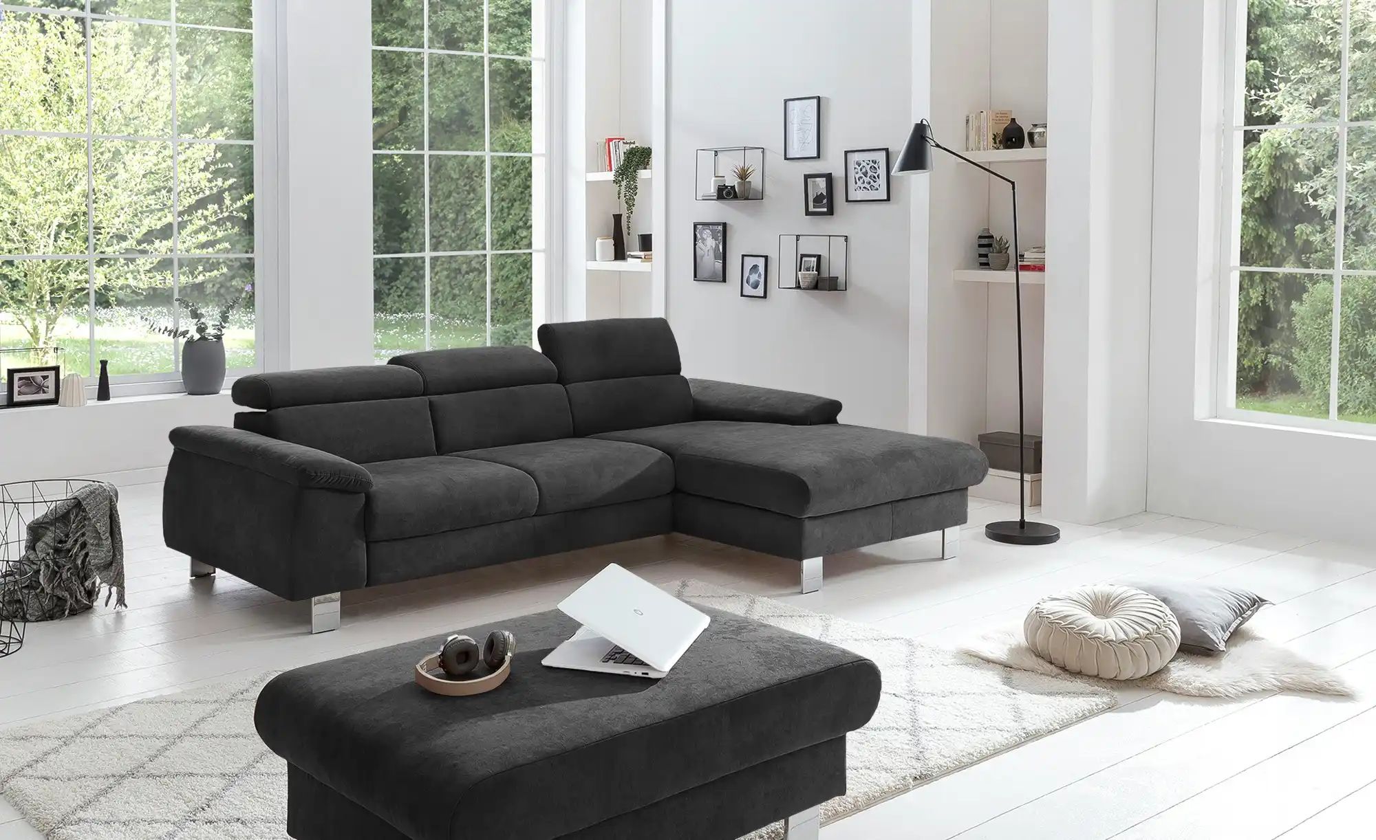 uno Ecksofa aus Velours Micky ¦ schwarz ¦ Maße (cm): B: 244 H: 72 T: 166 Po günstig online kaufen