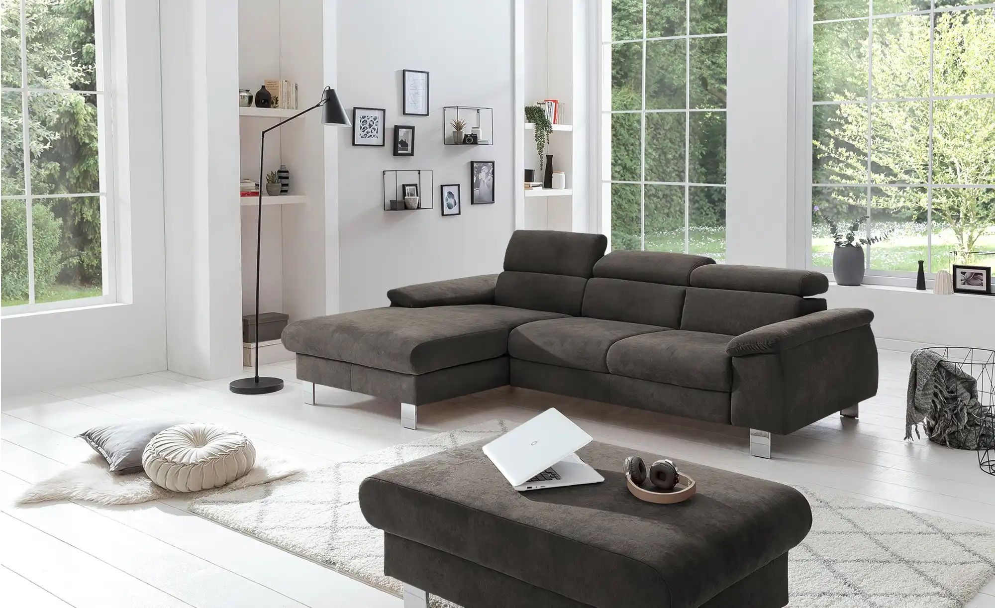 Thumbnail - uno Ecksofa aus Velours Micky ¦ braun ¦ Maße (cm): B: 166 H: 72 T: 244.0 Polstermöbel > Sofas > Ecksofas - Höffner