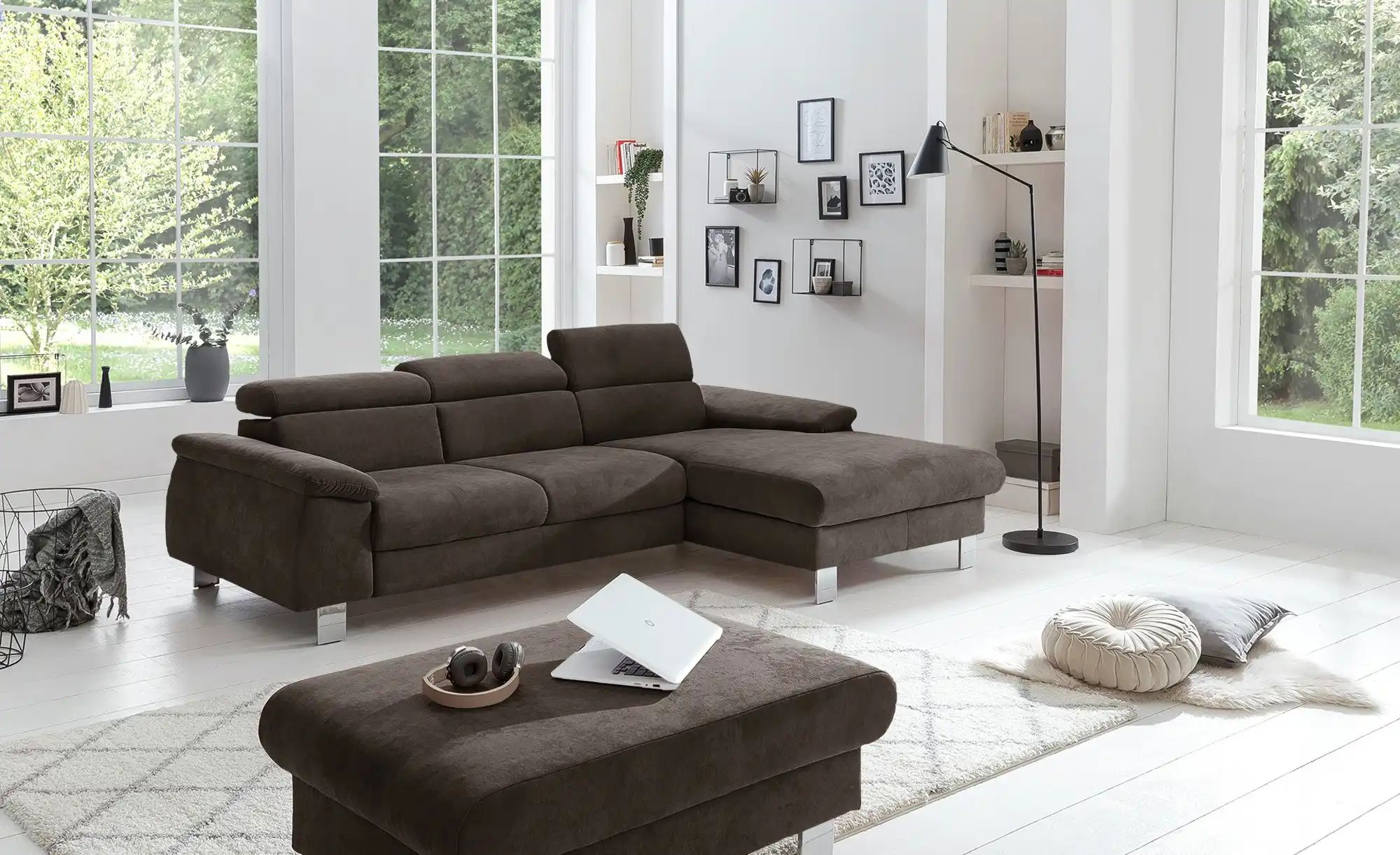 Thumbnail - uno Ecksofa aus Velours Micky ¦ braun ¦ Maße (cm): B: 244 H: 72 T: 166.0 Polstermöbel > Sofas > Ecksofas - Höffner
