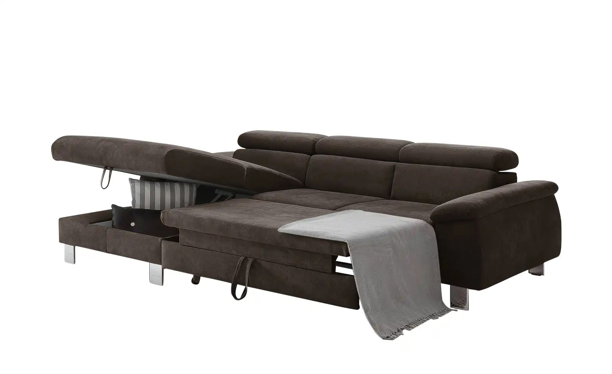 uno Ecksofa aus Velours Micky ¦ braun ¦ Maße (cm): B: 166 H: 72 T: 244 Pols günstig online kaufen