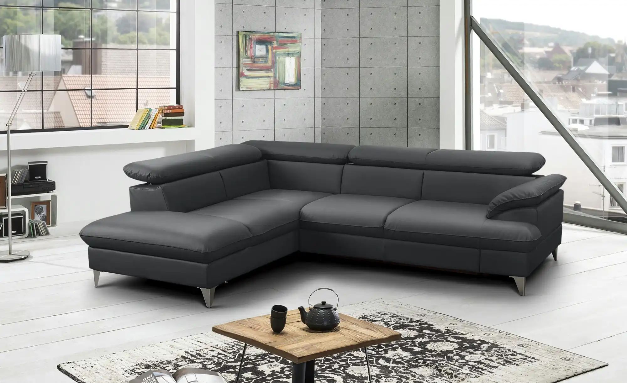 uno Ecksofa aus Kunstleder David ¦ schwarz ¦ Maße (cm): B: 208 H: 74 T: 256 günstig online kaufen