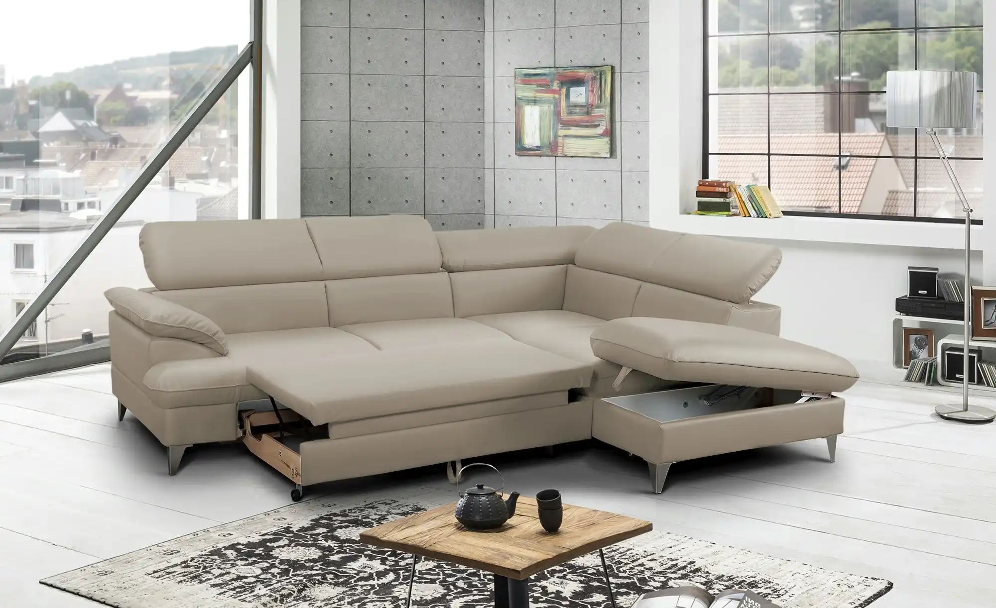 uno Ecksofa aus Kunstleder David ¦ beige ¦ Maße (cm): B: 256 H: 74 T: 208 P günstig online kaufen