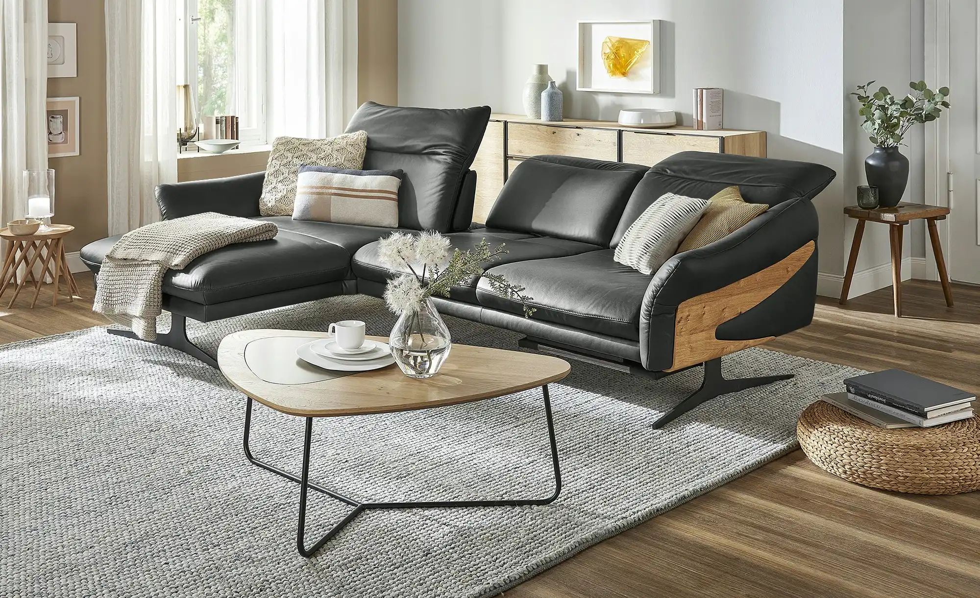 himolla Ecksofa aus Echtleder 1059 ¦ grau ¦ Maße (cm): B: 284 H: 83 T: 179. günstig online kaufen