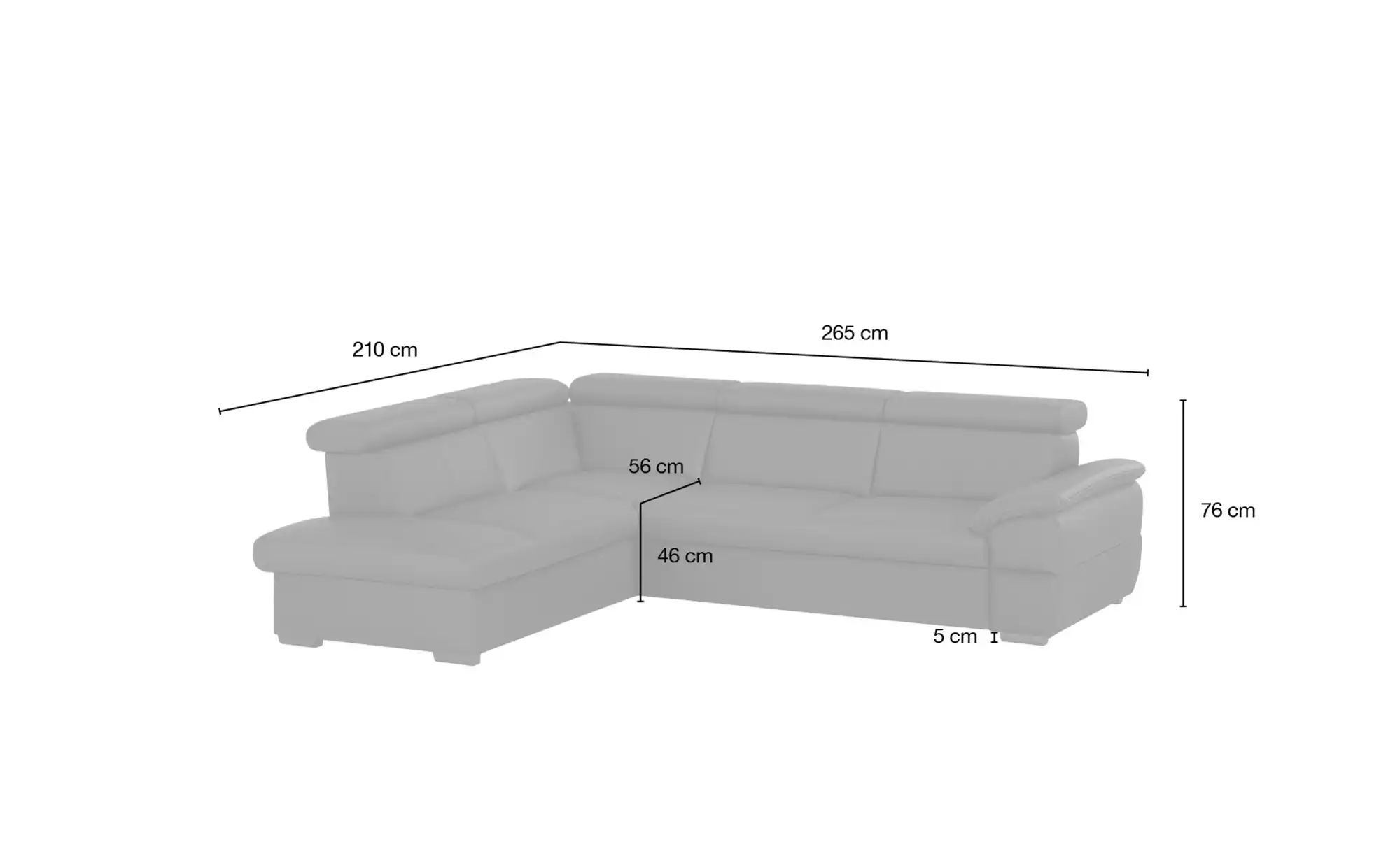 uno Ecksofa aus Echtleder Town ¦ schwarz ¦ Maße (cm): B: 264 H: 76 T: 210 P günstig online kaufen