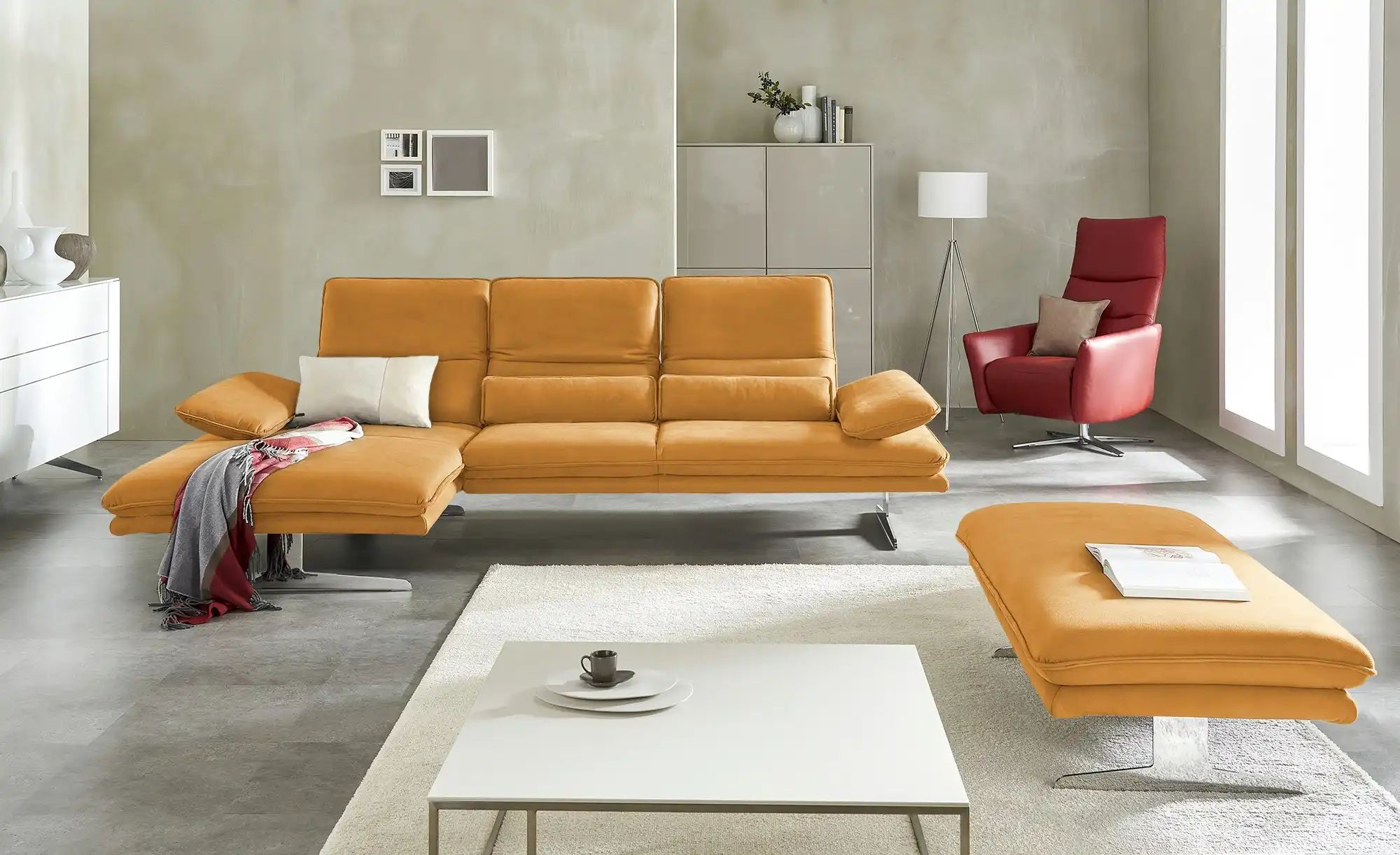W.SCHILLIG Ecksofa aus Mikrofaser Broadway ¦ orange ¦ Maße (cm): B: 291 H: günstig online kaufen