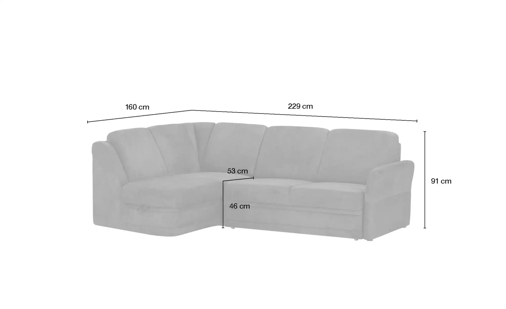 Polstermöbel Oelsa Ecksofa  Luna ¦ schwarz ¦ Maße (cm): B: 224 H: 91 T: 160 günstig online kaufen