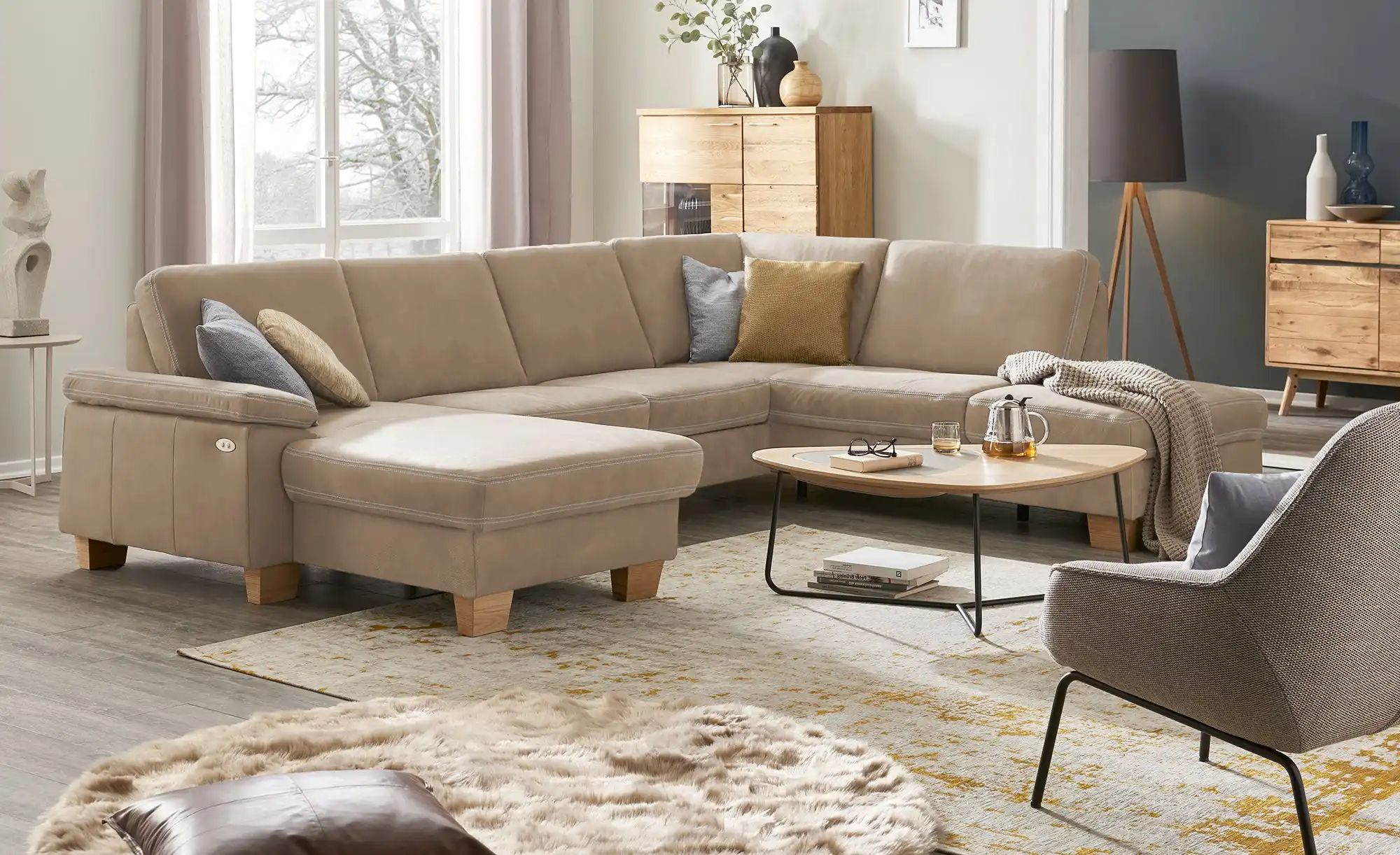 Thumbnail - meinSofa Wohnlandschaft Leder Samu ¦ beige ¦ Maße (cm): B: 316 H: 90 T: 235.0 Polstermöbel > Sofas > Schlafsofas - Höffn...