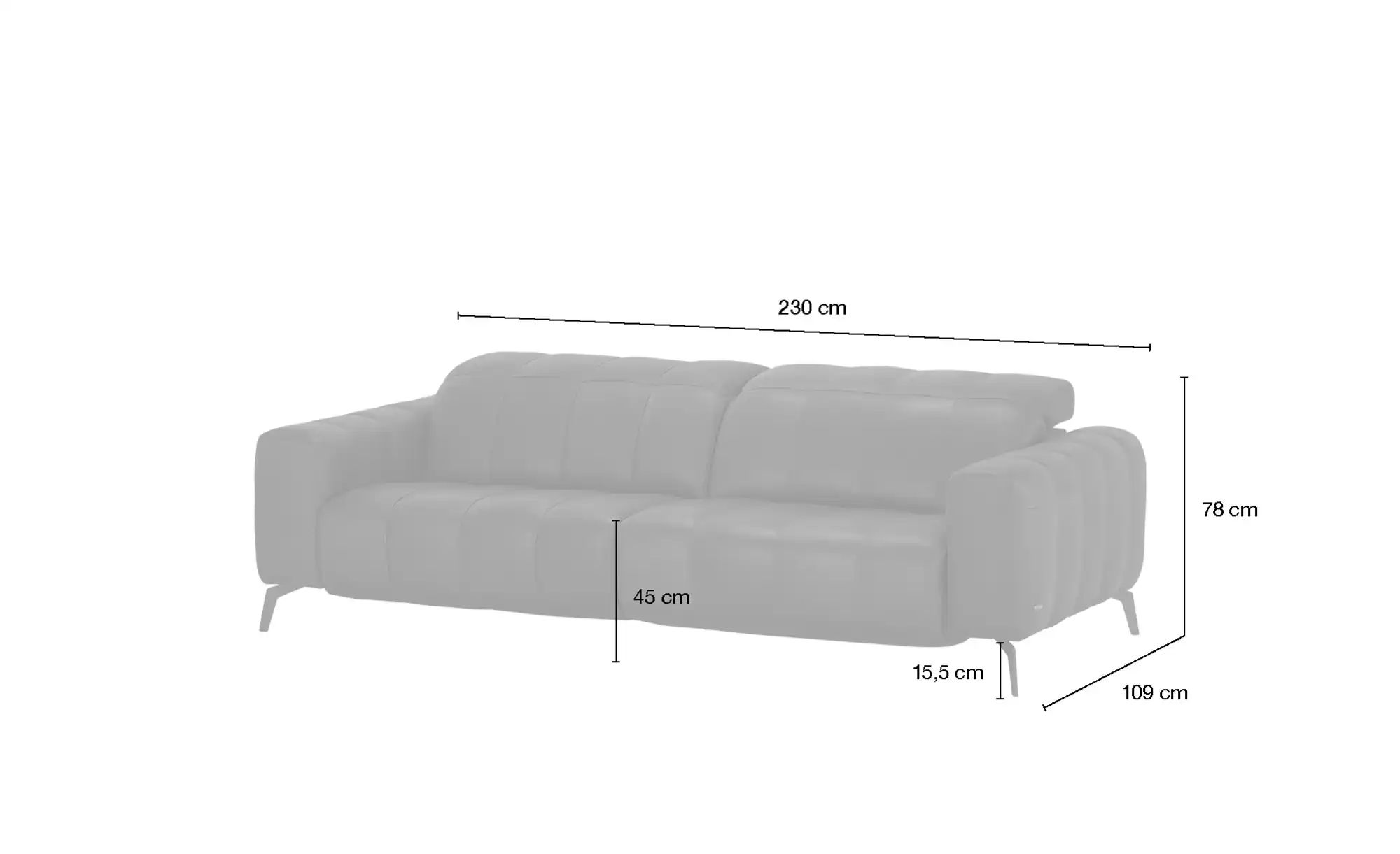 Natuzzi Editions Ledersofa mit Kopfteilverstellung Portento ¦ schwarz ¦ Maß günstig online kaufen