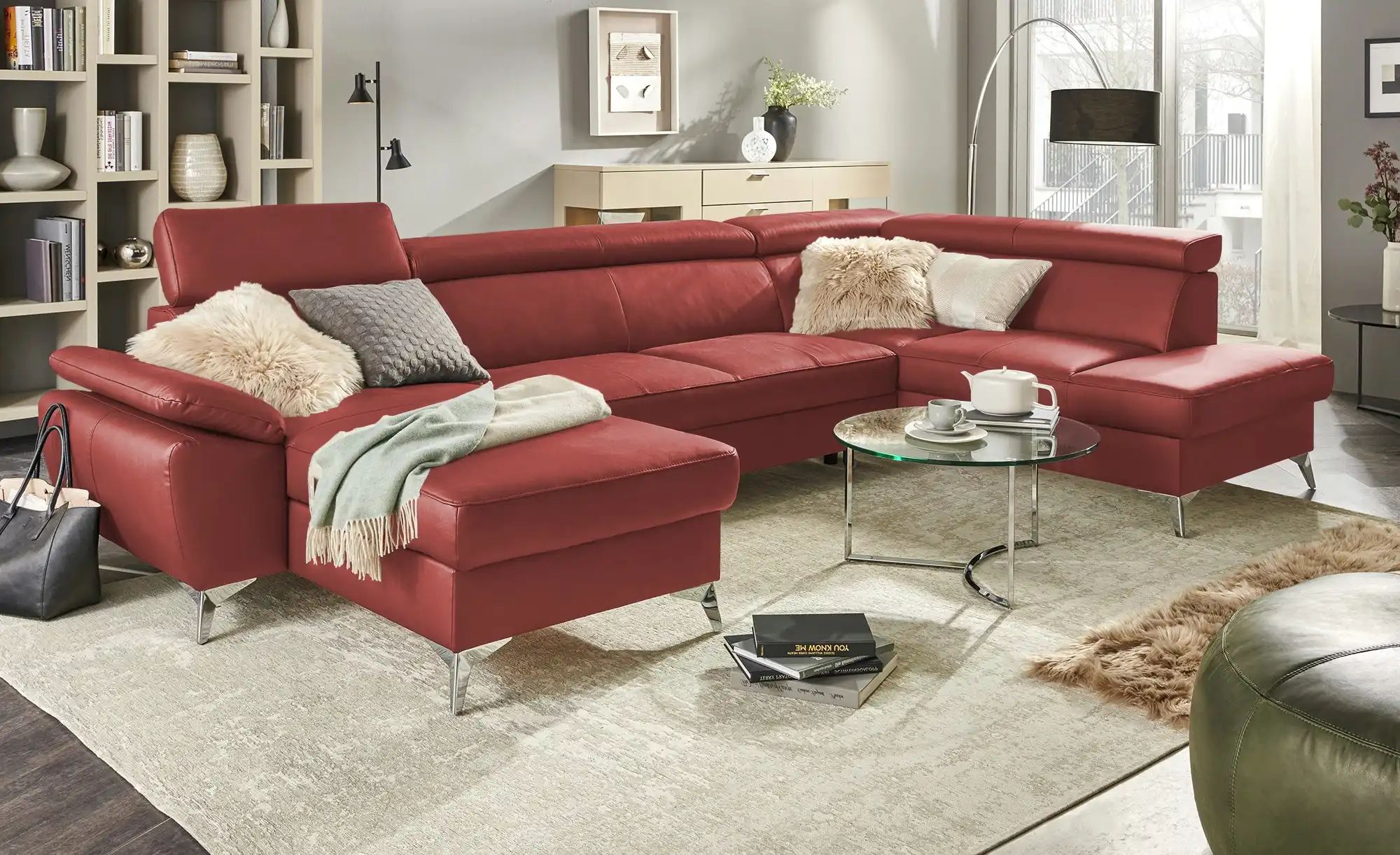 Thumbnail - uno Wohnlandschaft mit verstellbarem Kopfteil Apollo ¦ rot ¦ Maße (cm): B: 338 H: 96 T: 210.0 Polstermöbel > Sofas > Sch...