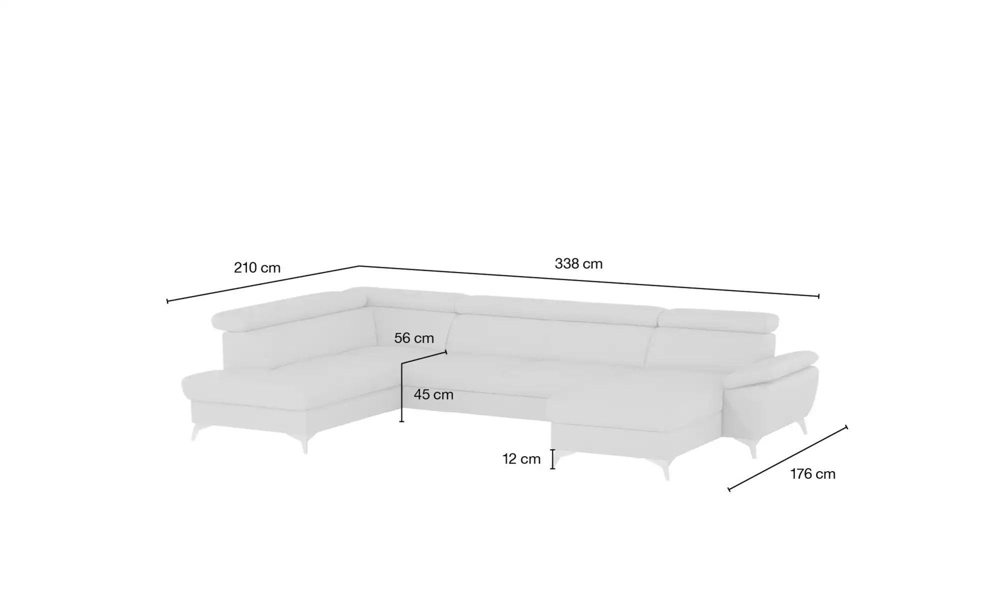 Thumbnail - uno Wohnlandschaft mit verstellbarem Kopfteil Apollo ¦ grau ¦ Maße (cm): B: 338 H: 96 T: 210.0 Polstermöbel > Sofas > Wo...