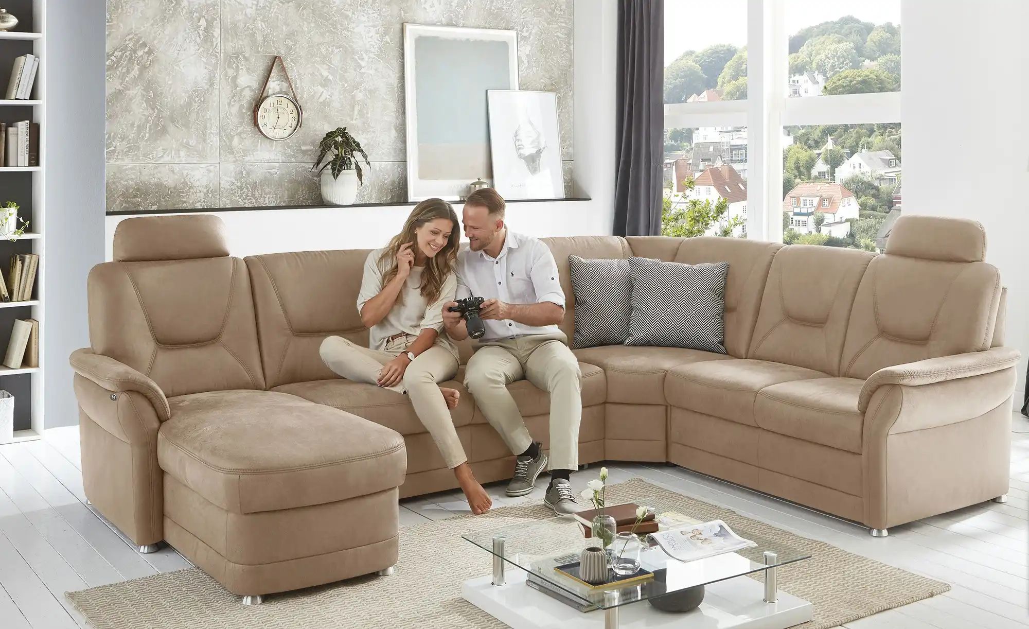Thumbnail - meinSofa Wohnlandschaft aus Mikrofaser Edda ¦ beige ¦ Maße (cm): B: 309 H: 96 T: 227.0 Polstermöbel > Sofas > Wohnlandsc...