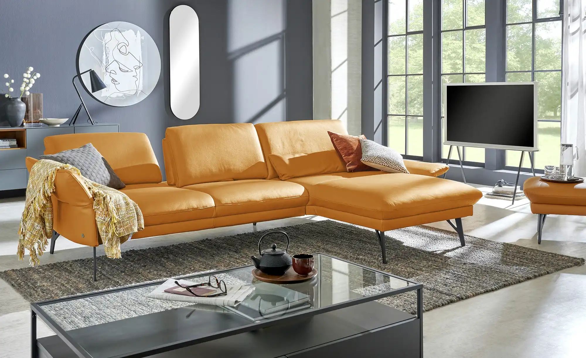 Thumbnail - himolla Ecksofa Leder  1928 ¦ gelb ¦ Maße (cm): B: 280 H: 83 Polstermöbel > Sofas > Ecksofas - Höffner