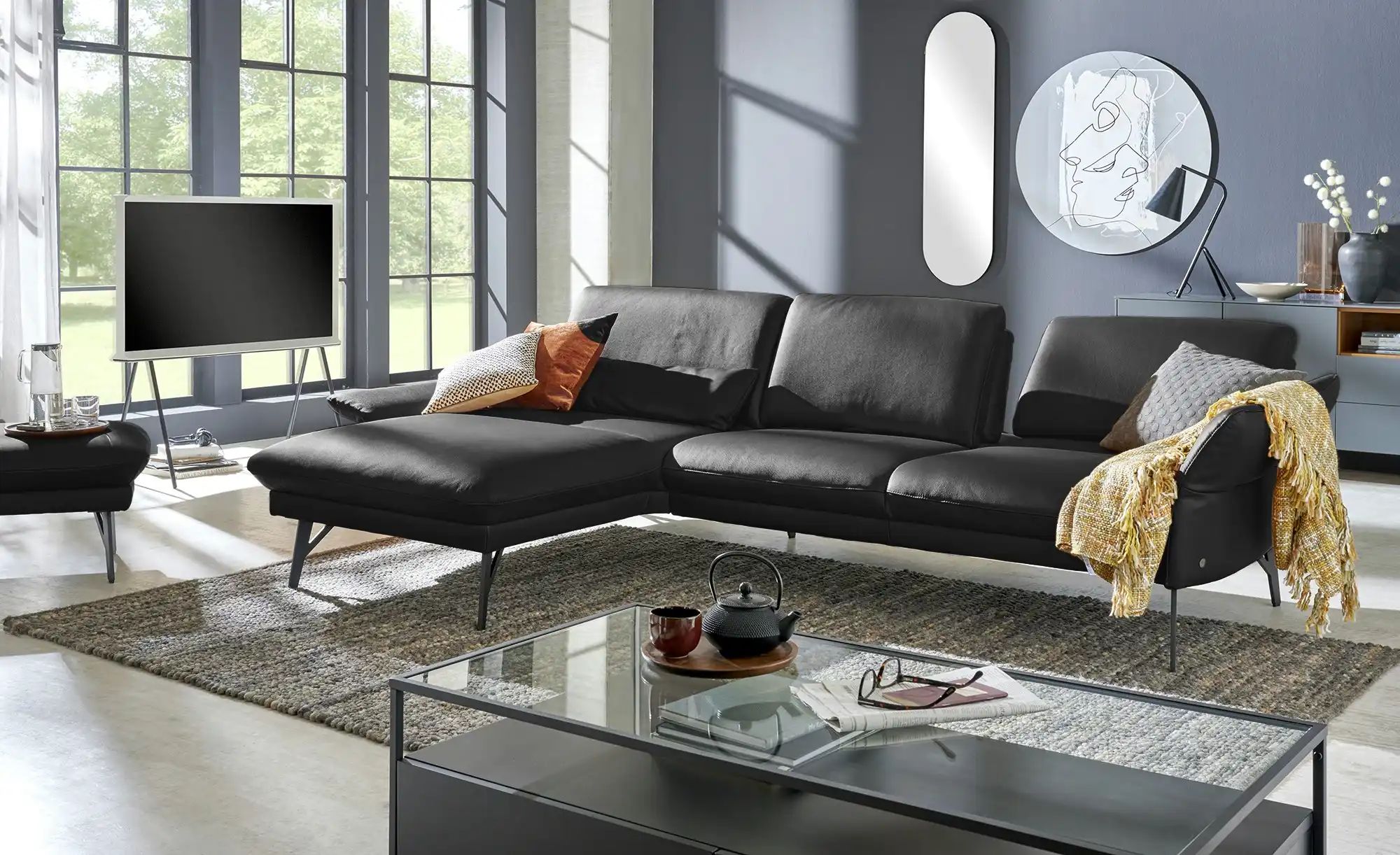 himolla Ecksofa Leder  1928 ¦ schwarz ¦ Maße (cm): B: 280 H: 83 T: 175 Pols günstig online kaufen