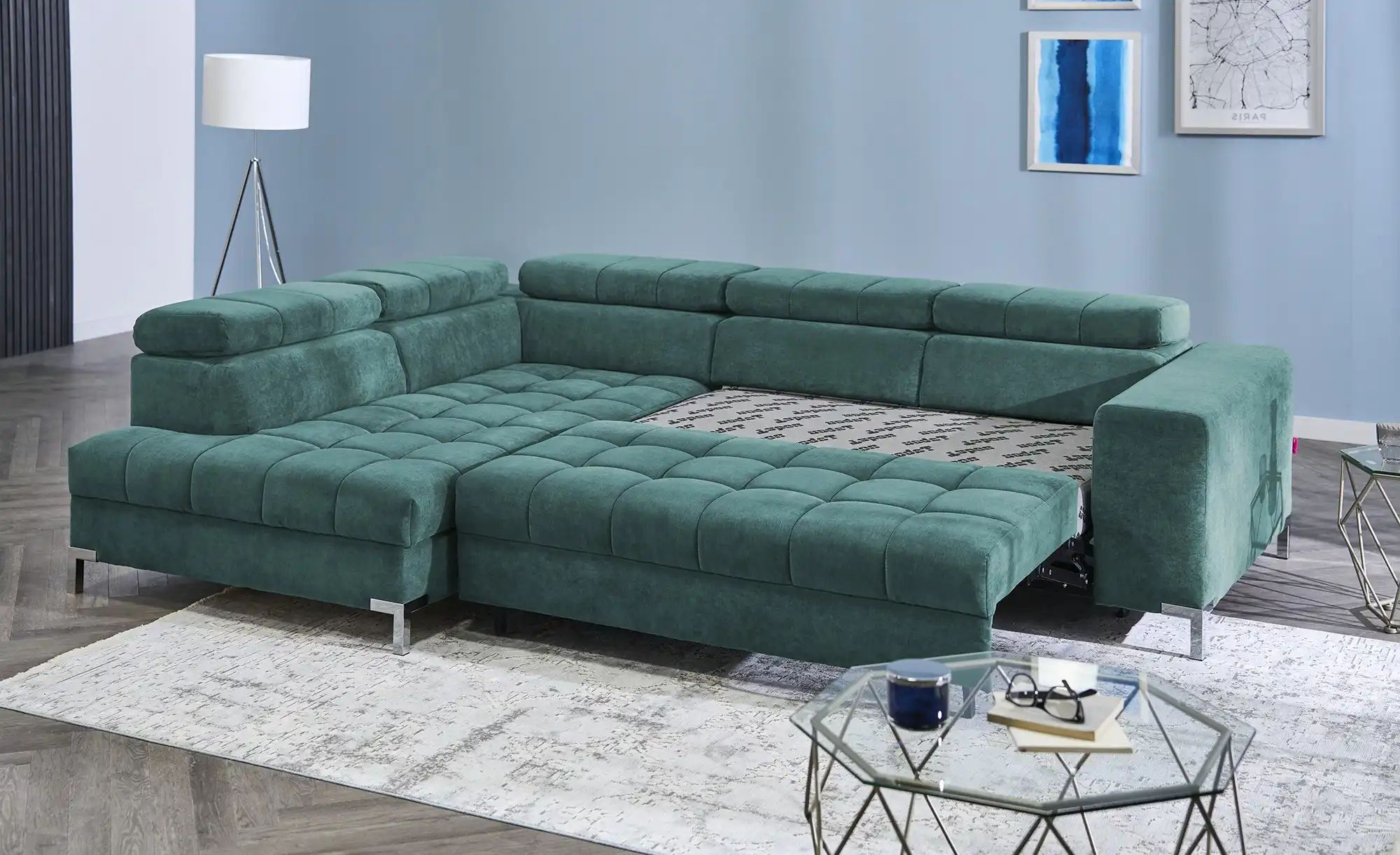 Thumbnail - Ecksofa mit verstellbaren Kopfstützen Arte ¦ türkis/petrol ¦ Maße (cm): B: 284 H: 97 T: 200.0 Polstermöbel > Sofas > Eck...