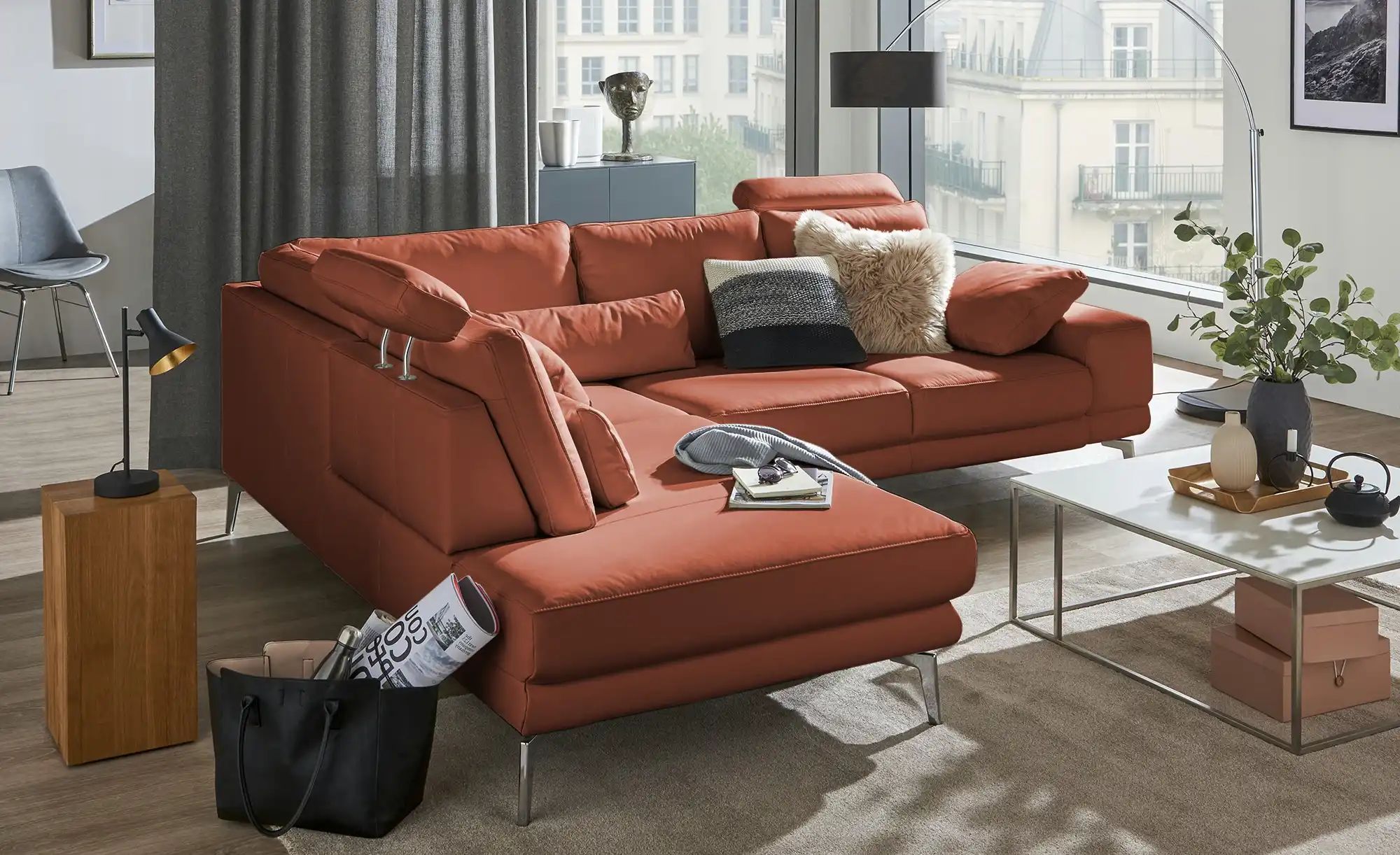 meinSofa Ecksofa aus Leder Dana ¦ rot ¦ Maße (cm): B: 269 H: 86 T: 222 Pols günstig online kaufen