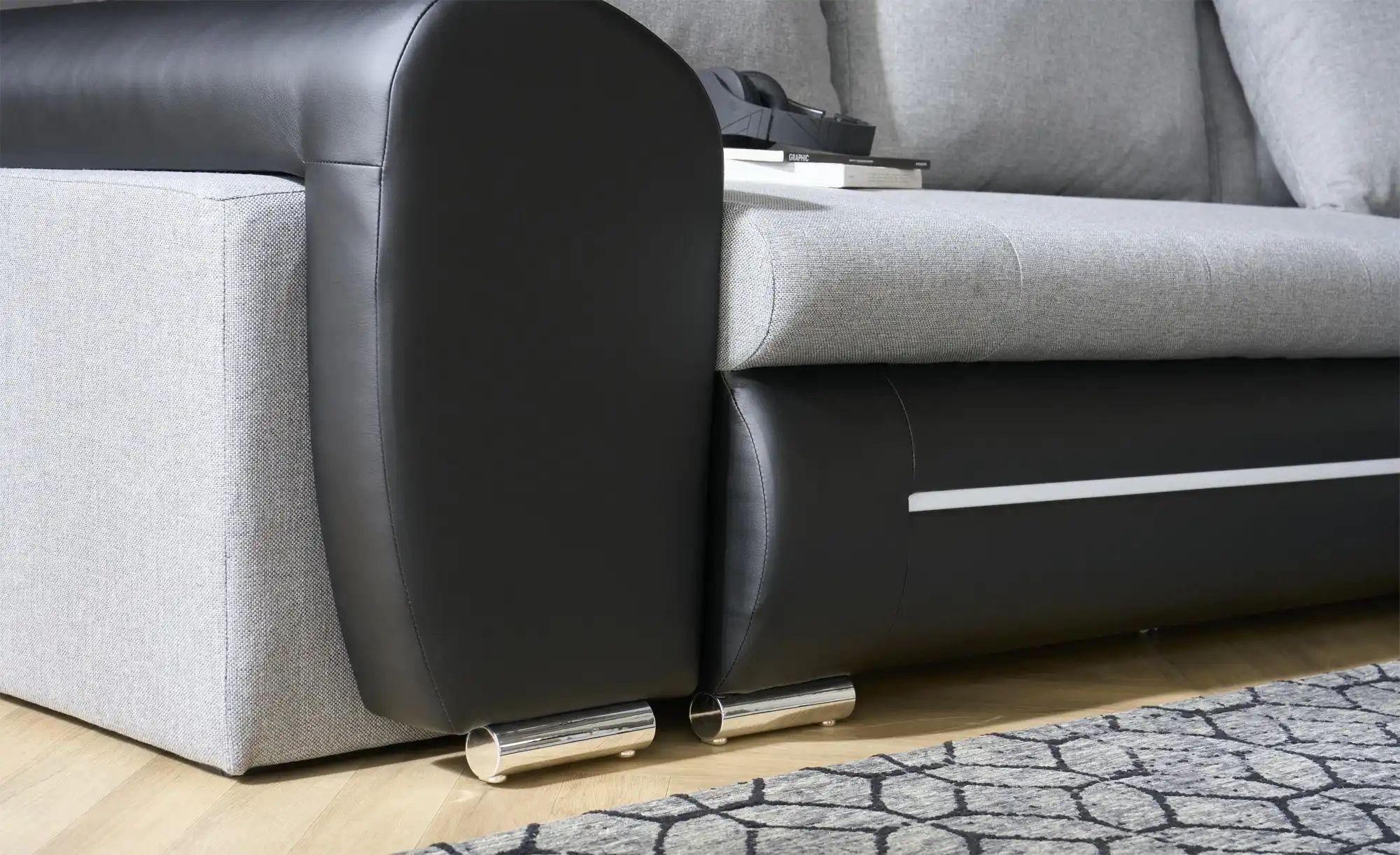 Thumbnail - Ecksofa mit Beleuchtung und Schlaffunktion Emma ¦ grau ¦ Maße (cm): B: 280 H: 96 T: 184.0 Polstermöbel > Sofas > 3-Sitze...