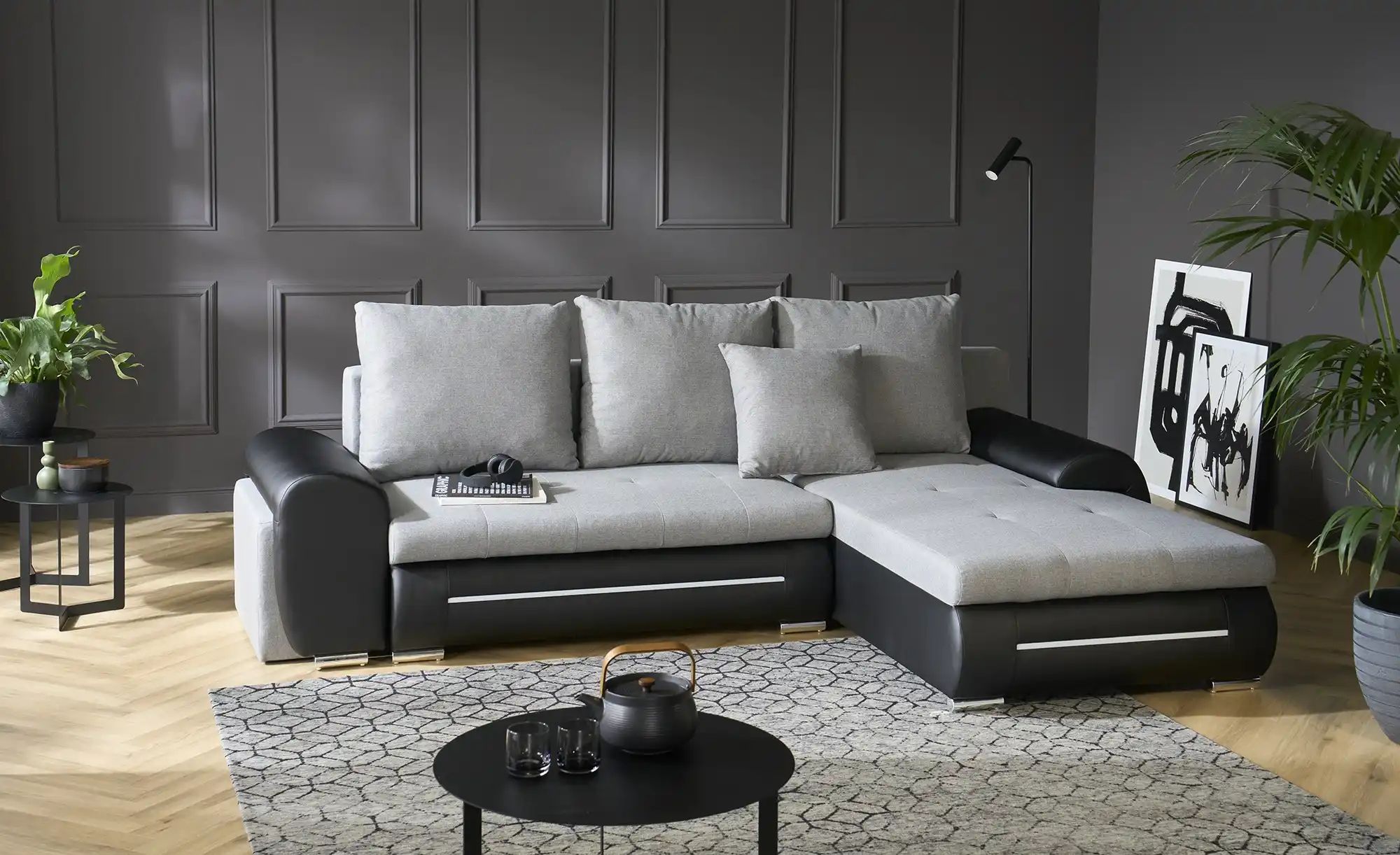 Thumbnail - Ecksofa mit Beleuchtung und Schlaffunktion Emma ¦ grau ¦ Maße (cm): B: 280 H: 96 T: 184.0 Polstermöbel > Sofas > 3-Sitze...