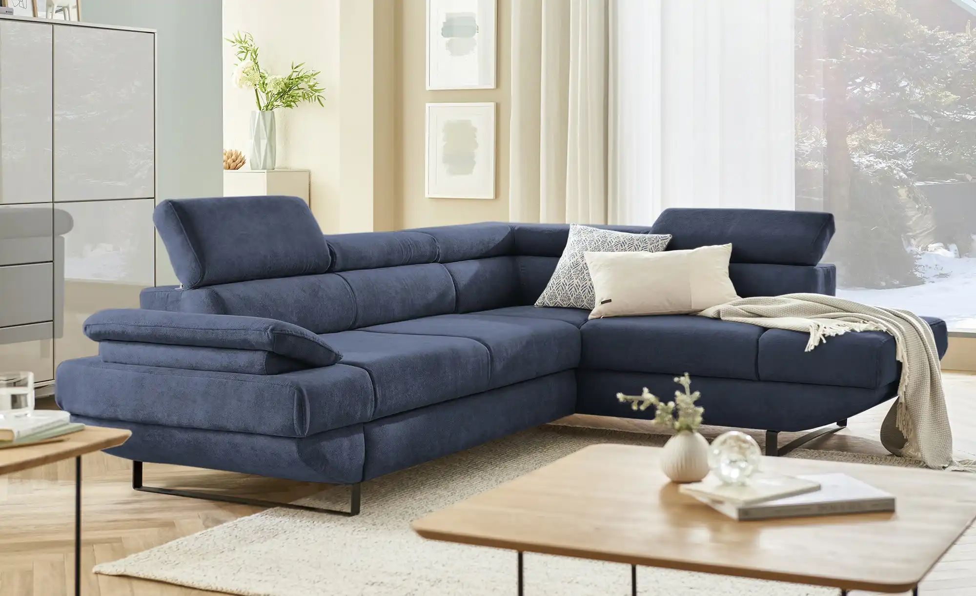 switch Ecksofa aus Mikrofaser Gio ¦ blau ¦ Maße (cm): B: 263 H: 74 T: 200 P günstig online kaufen