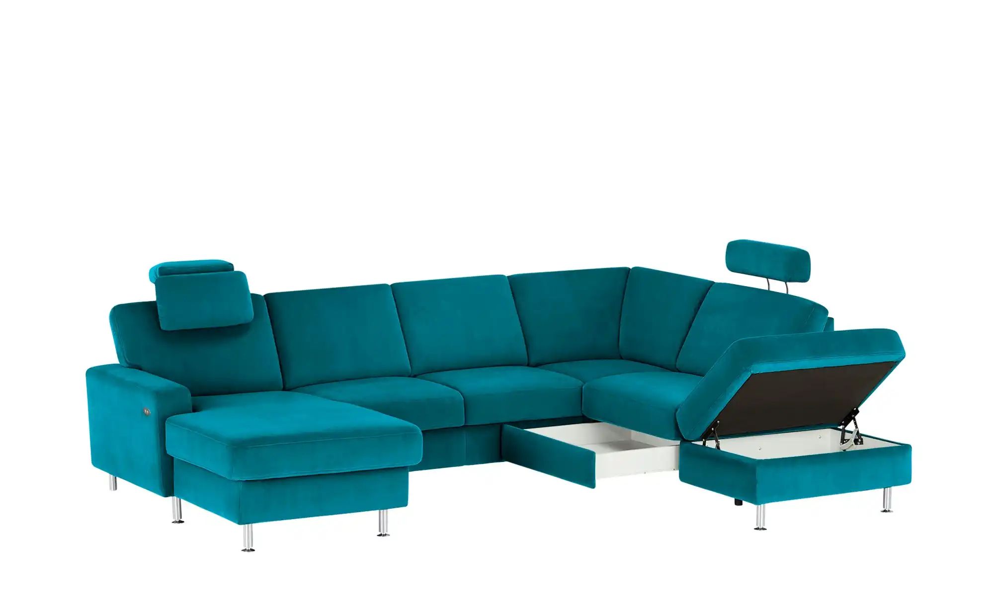 Thumbnail - meinSofa Wohnlandschaft Mit verschiedenen Funktionen verfügbar Jana ¦ türkis/petrol ¦ Maße (cm): B: 309 H: 87 T: 235.0 P...