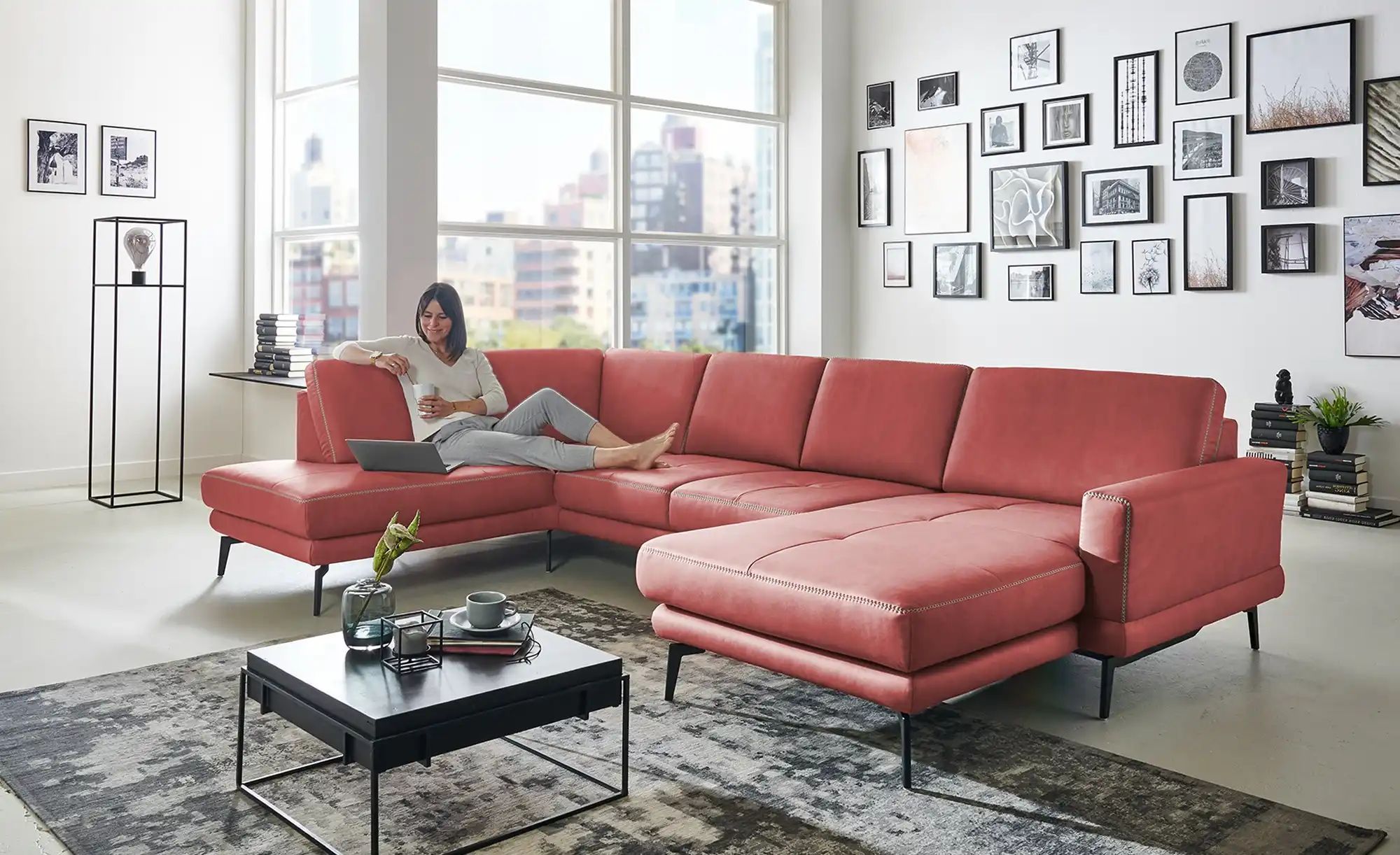 Thumbnail - meinSofa Wohnlandschaft aus Mikrofaser Mike ¦ rot ¦ Maße (cm): B: 327 H: 86 T: 180.0 Polstermöbel > Sofas > Wohnlandscha...