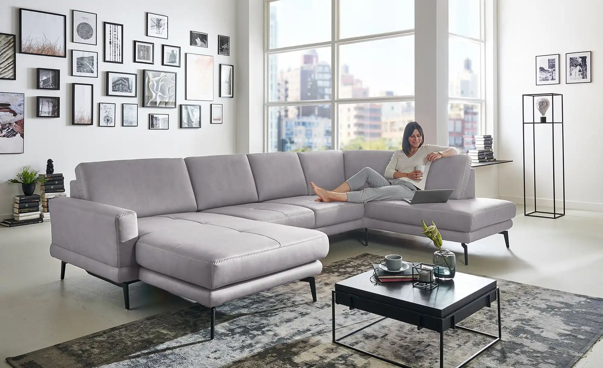 Thumbnail - meinSofa Wohnlandschaft aus Mikrofaser Mike ¦ grau ¦ Maße (cm): B: 327 H: 86 T: 180.0 Polstermöbel > Sofas > Wohnlandsch...