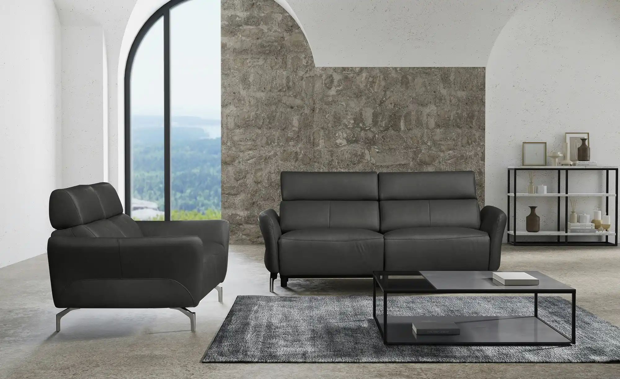 uno Ledersofa 2-sitzig Messina ¦ schwarz ¦ Maße (cm): B: 158 H: 88 T: 101 P günstig online kaufen