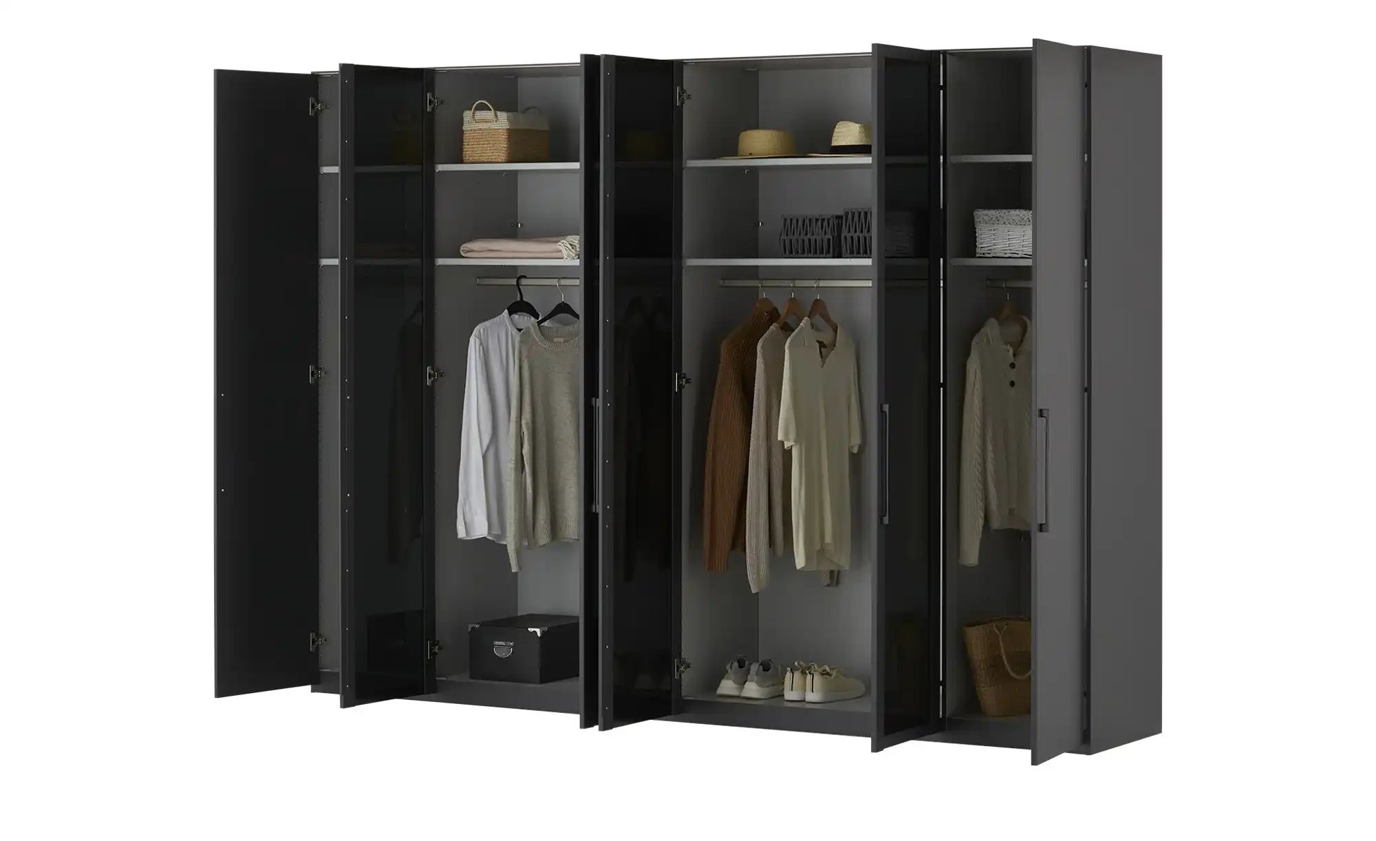 Drehtürenschrank 300 cm mit Glastüren Uma ¦ schwarz ¦ Maße (cm): B: 300 H: günstig online kaufen