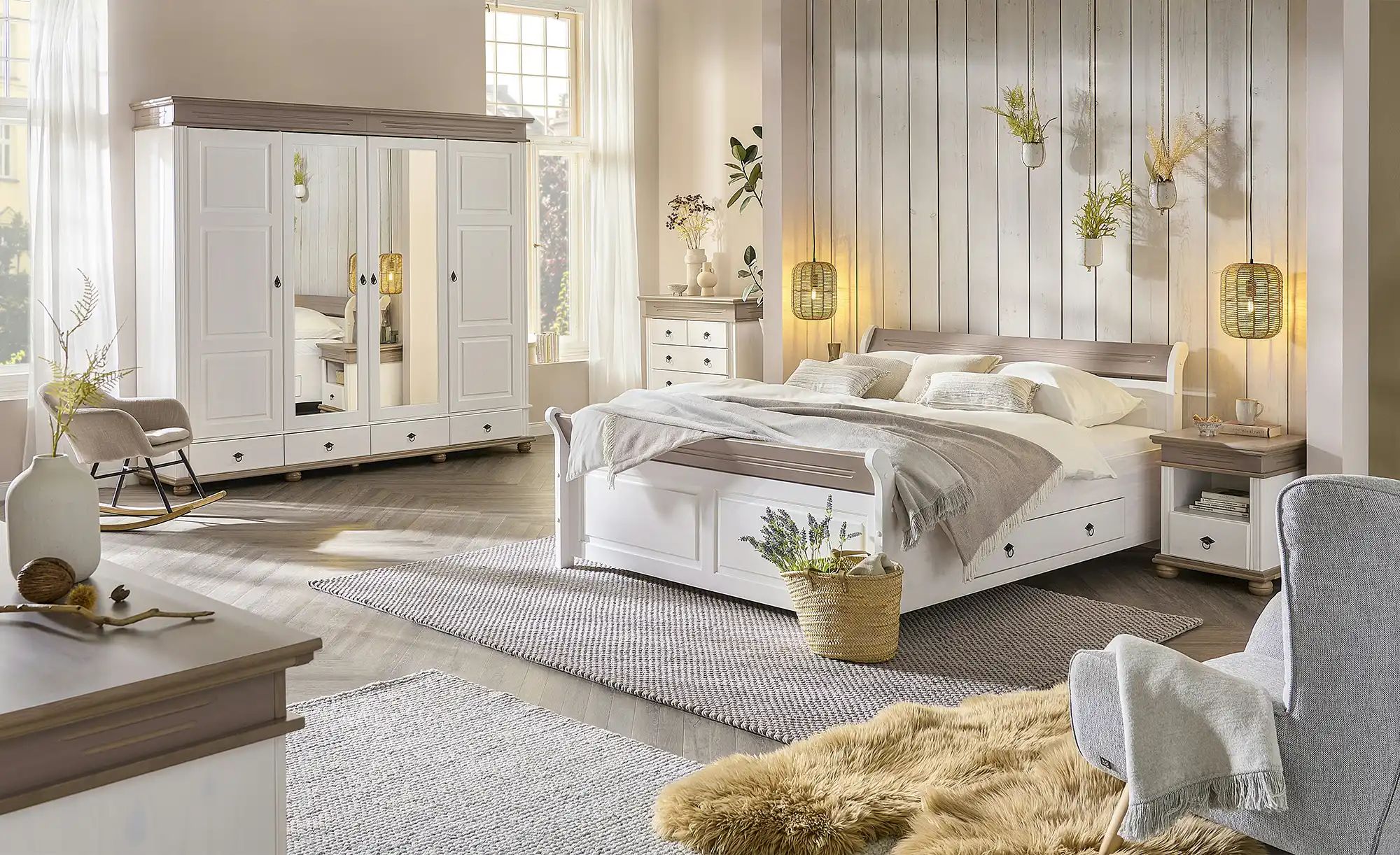 Drehtürenschrank Massivholz Fehmarn ¦ weiß ¦ Maße (cm): B: 252 H: 220 T: 62 günstig online kaufen