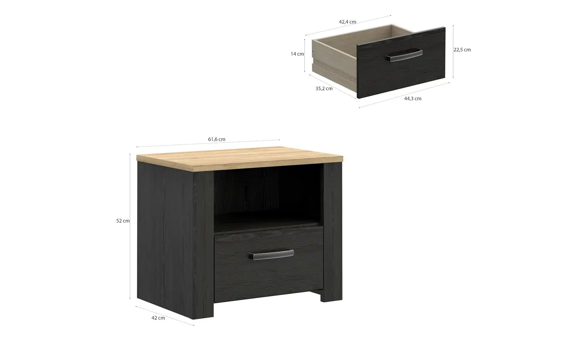 Nachtkommode  Toneo ¦ schwarz ¦ Maße (cm): B: 62 H: 52 T: 42.0 Tische > Nac günstig online kaufen