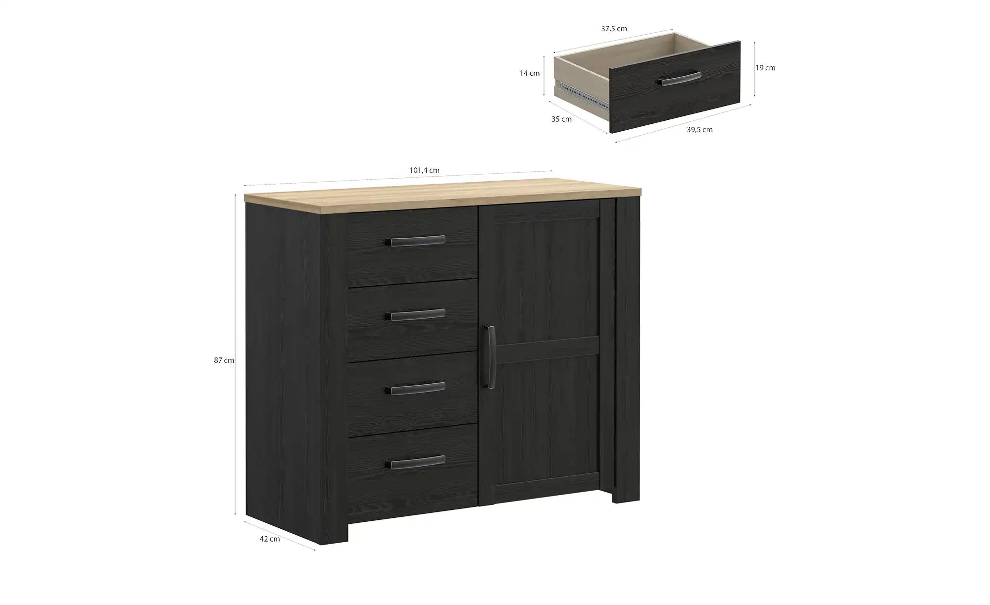 Herrenkommode  Toneo ¦ schwarz ¦ Maße (cm): B: 102 H: 87 T: 42.0 Kommoden & günstig online kaufen