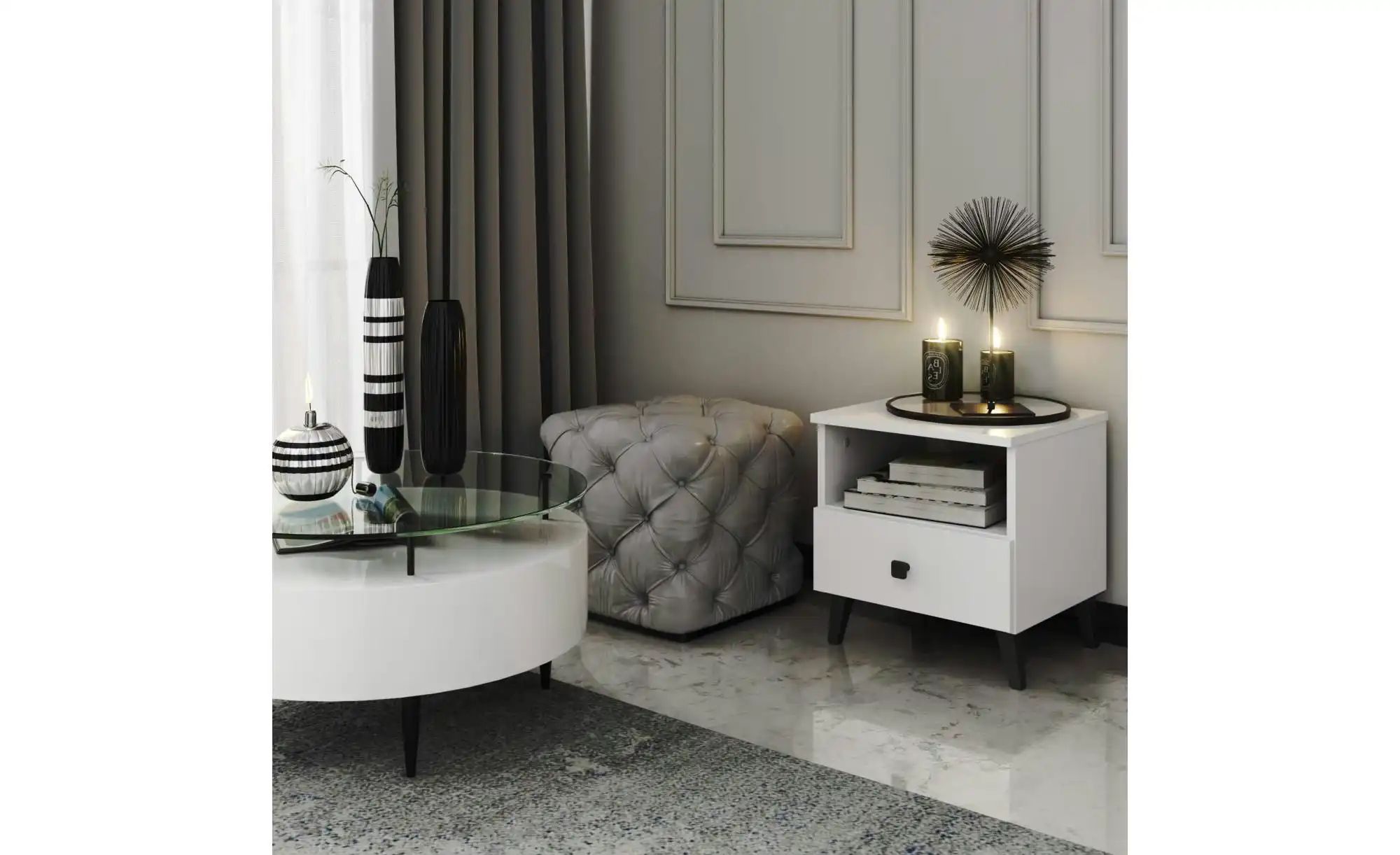 Nachttisch 40 cm breit Lina ¦ weiß ¦ Maße (cm): B: 40 H: 43 Tische > Nachtt günstig online kaufen