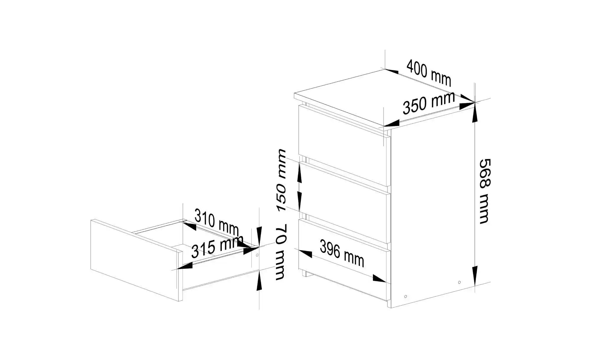 Nachttisch mit 3 Schubladen Carlo ¦ mehrfarbig ¦ Maße (cm): B: 40 H: 57 Tis günstig online kaufen