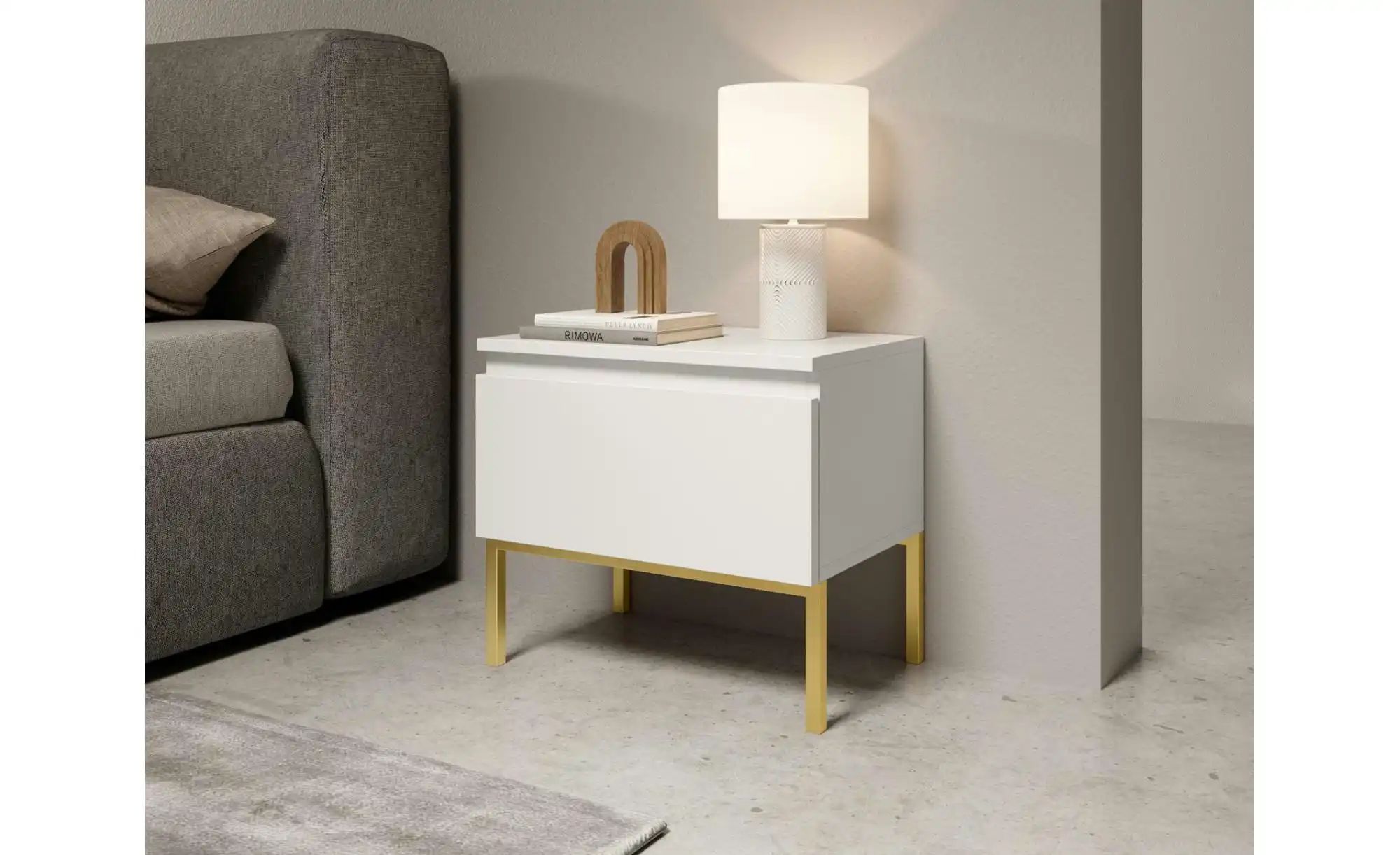 Selsey Nachtkommode mit goldenem Kufengestell Bemmi ¦ weiß ¦ Maße (cm): B: günstig online kaufen