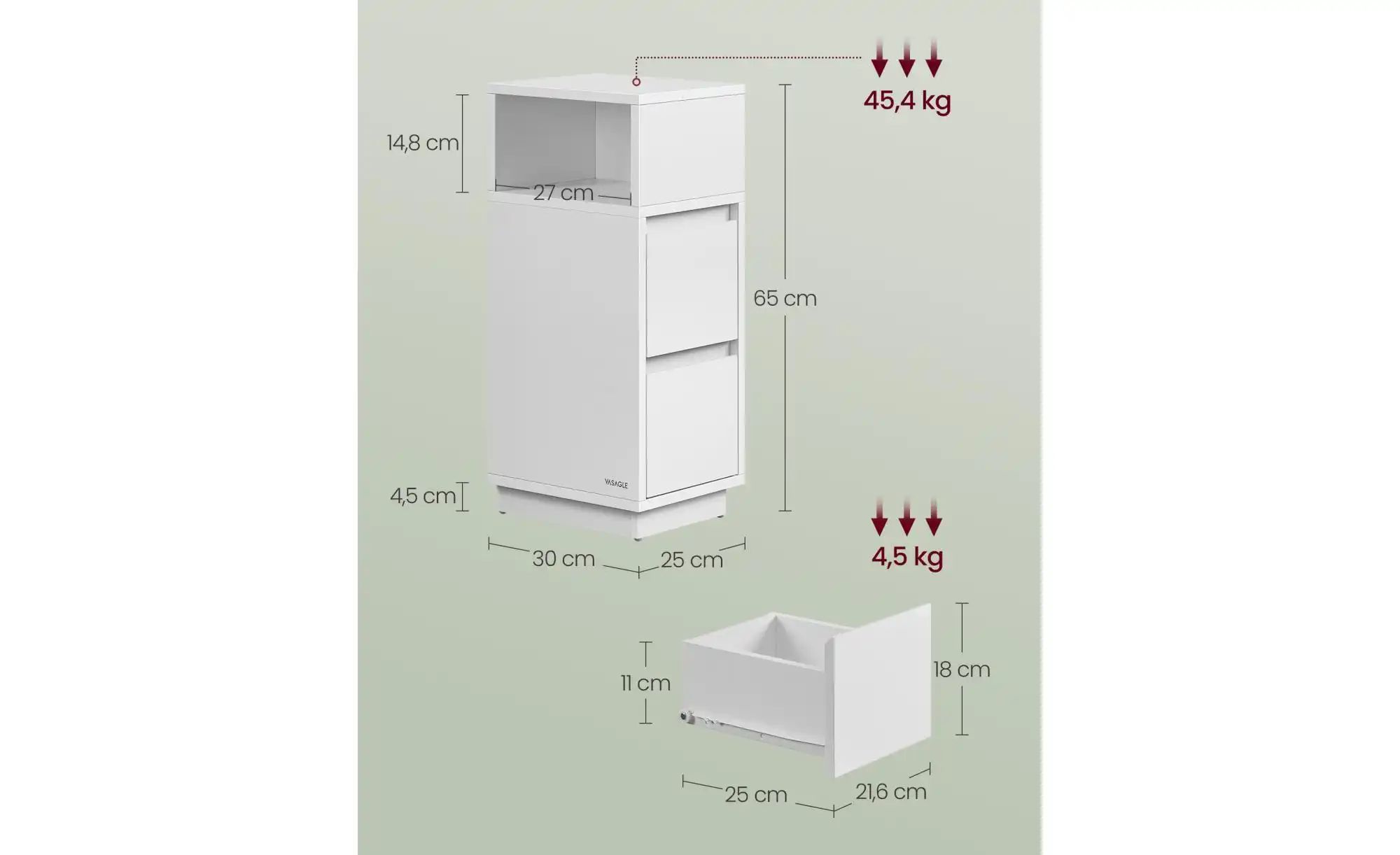 Nachttisch   ¦ weiß ¦ Maße (cm): B: 25 H: 65 Tische > Nachttische - Höffner günstig online kaufen