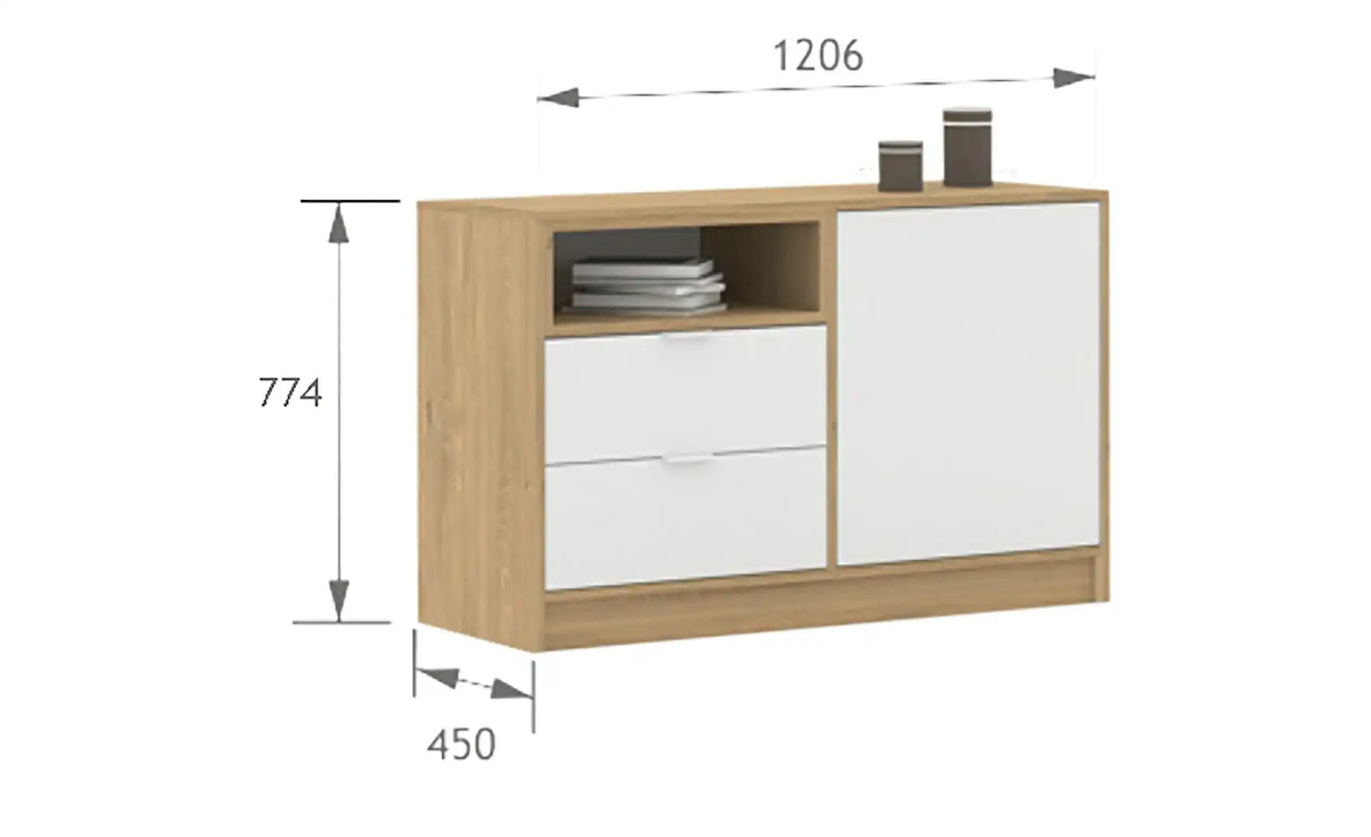 Sideboard  White Oak ¦ holzfarben ¦ Maße (cm): B: 120,6 H: 77,3 Kommoden & günstig online kaufen