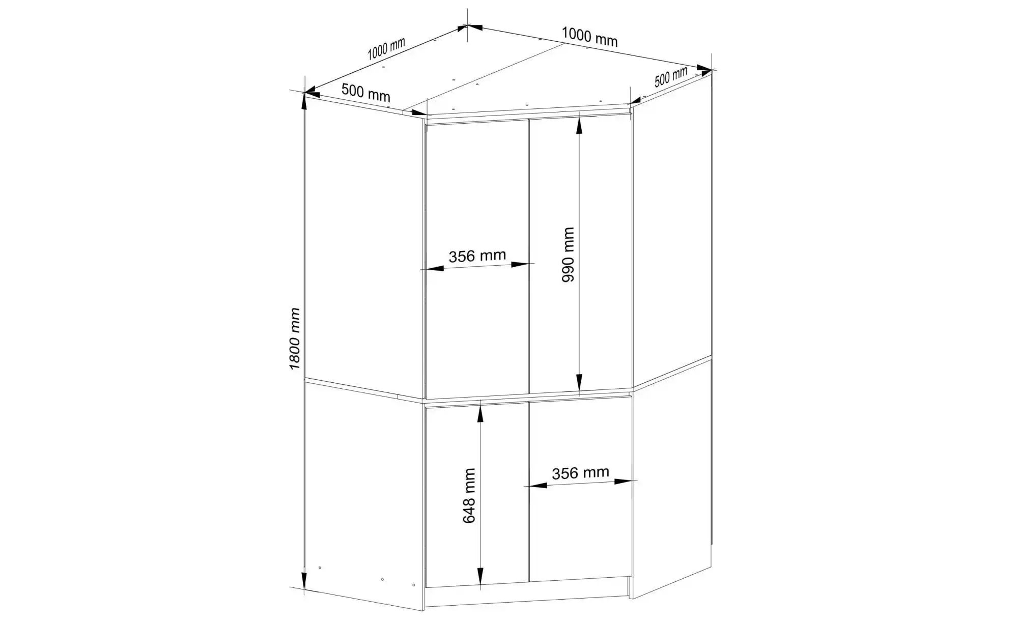 Thumbnail - Eckschrank  Ophelia ¦ mehrfarbig ¦ Maße (cm): B: 100 H: 180 Schränke > Kleiderschränke > Eck-Kleiderschränke - Höffner