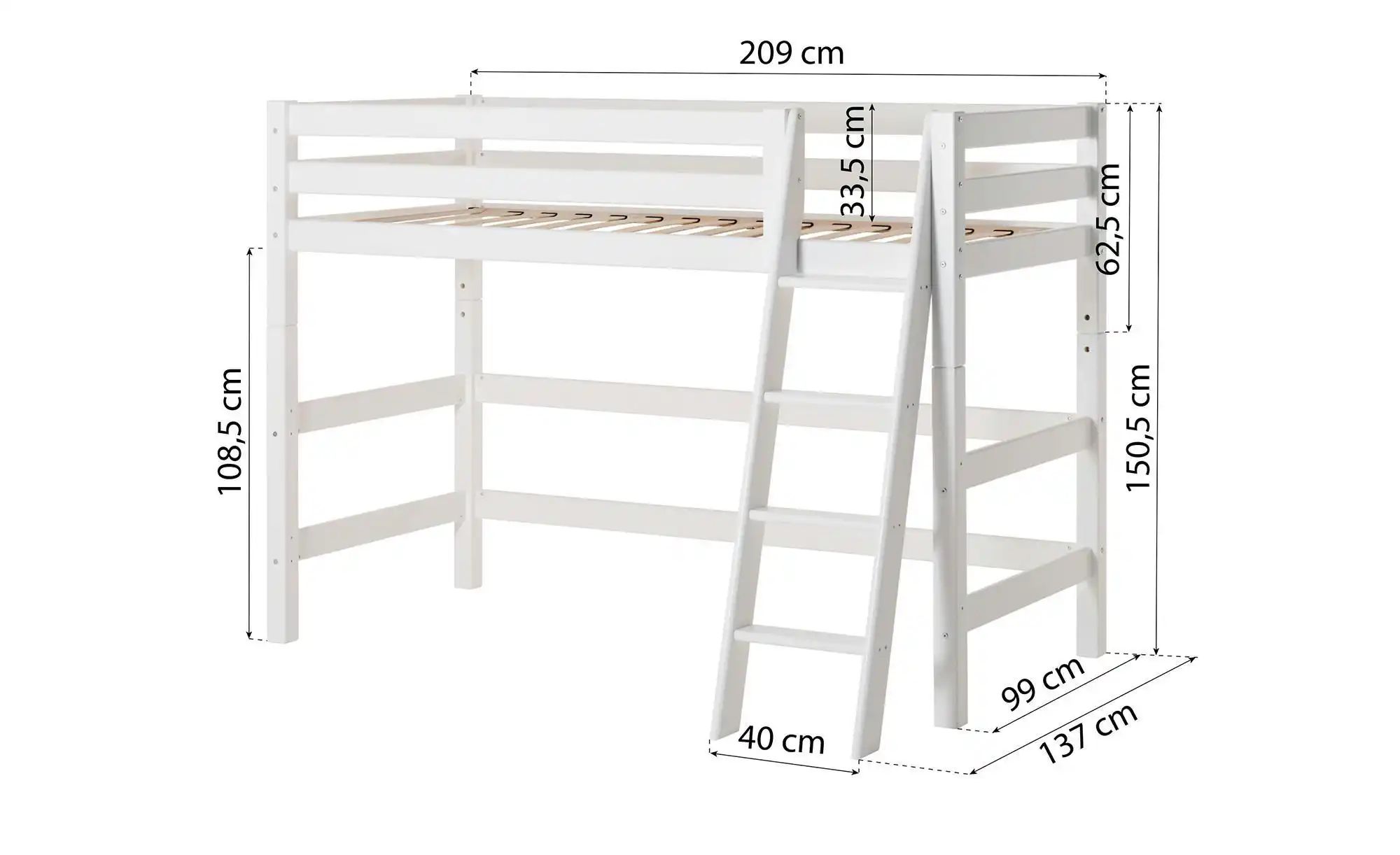 Hochbett  ECO Luxury ¦ weiß ¦ Maße (cm): B: 137 H: 150 Betten > Bettgestell günstig online kaufen