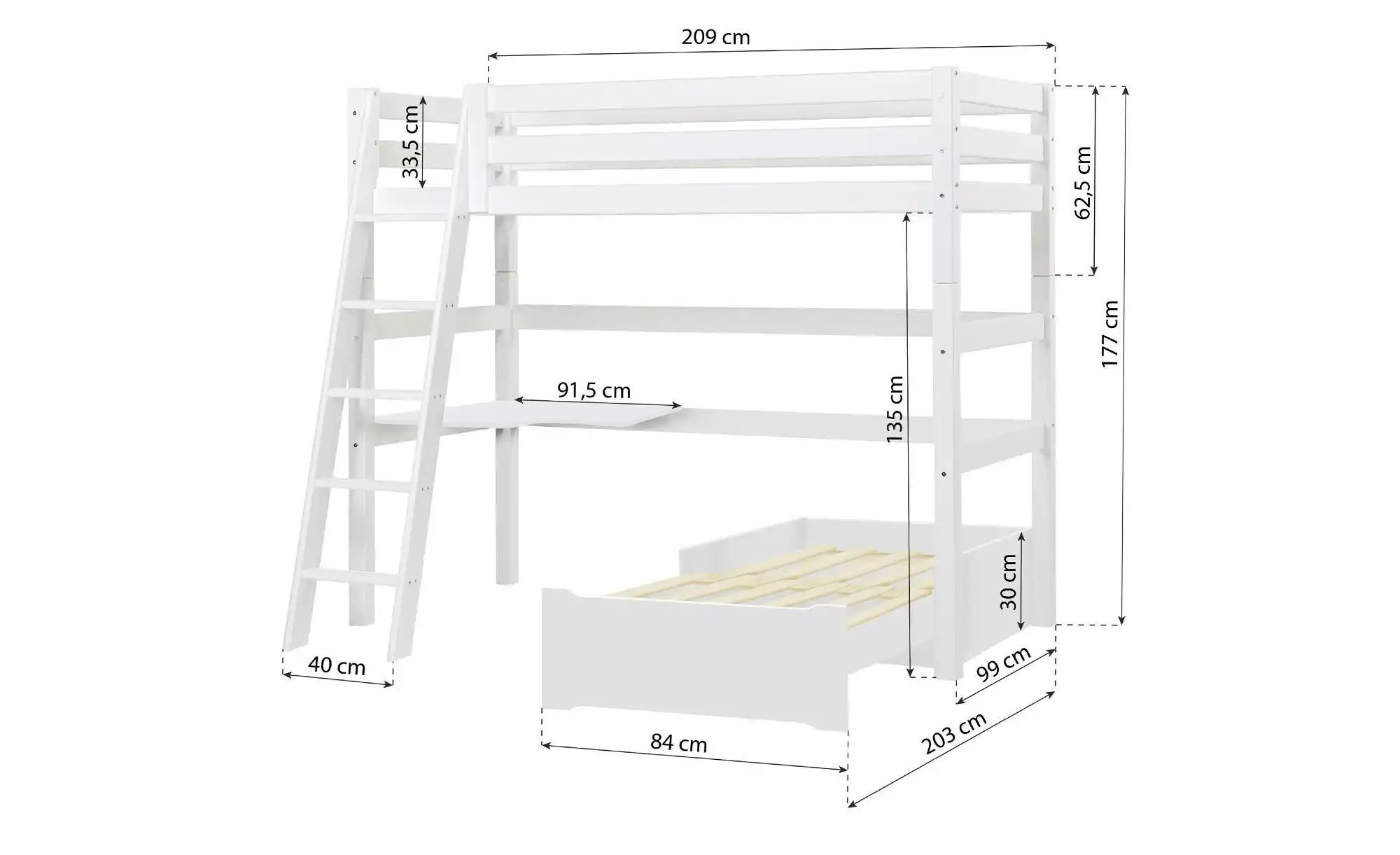 Hochbett  ECO Luxury ¦ weiß ¦ Maße (cm): B: 144 H: 177 Betten > Bettgestell günstig online kaufen