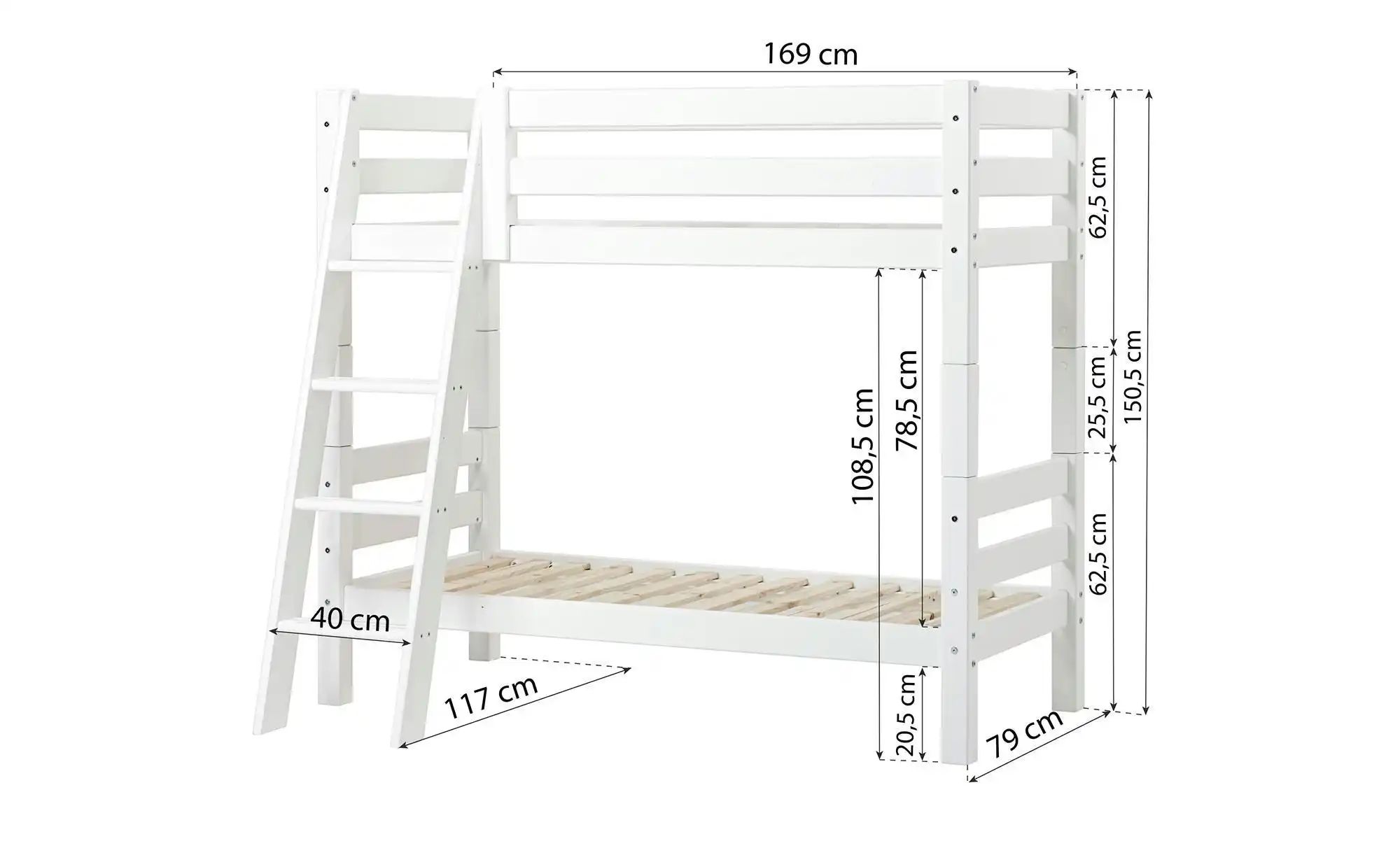 Hoppekids Etagenbett  ECO Luxury ¦ weiß ¦ Maße (cm): B: 117 H: 150 Betten > günstig online kaufen